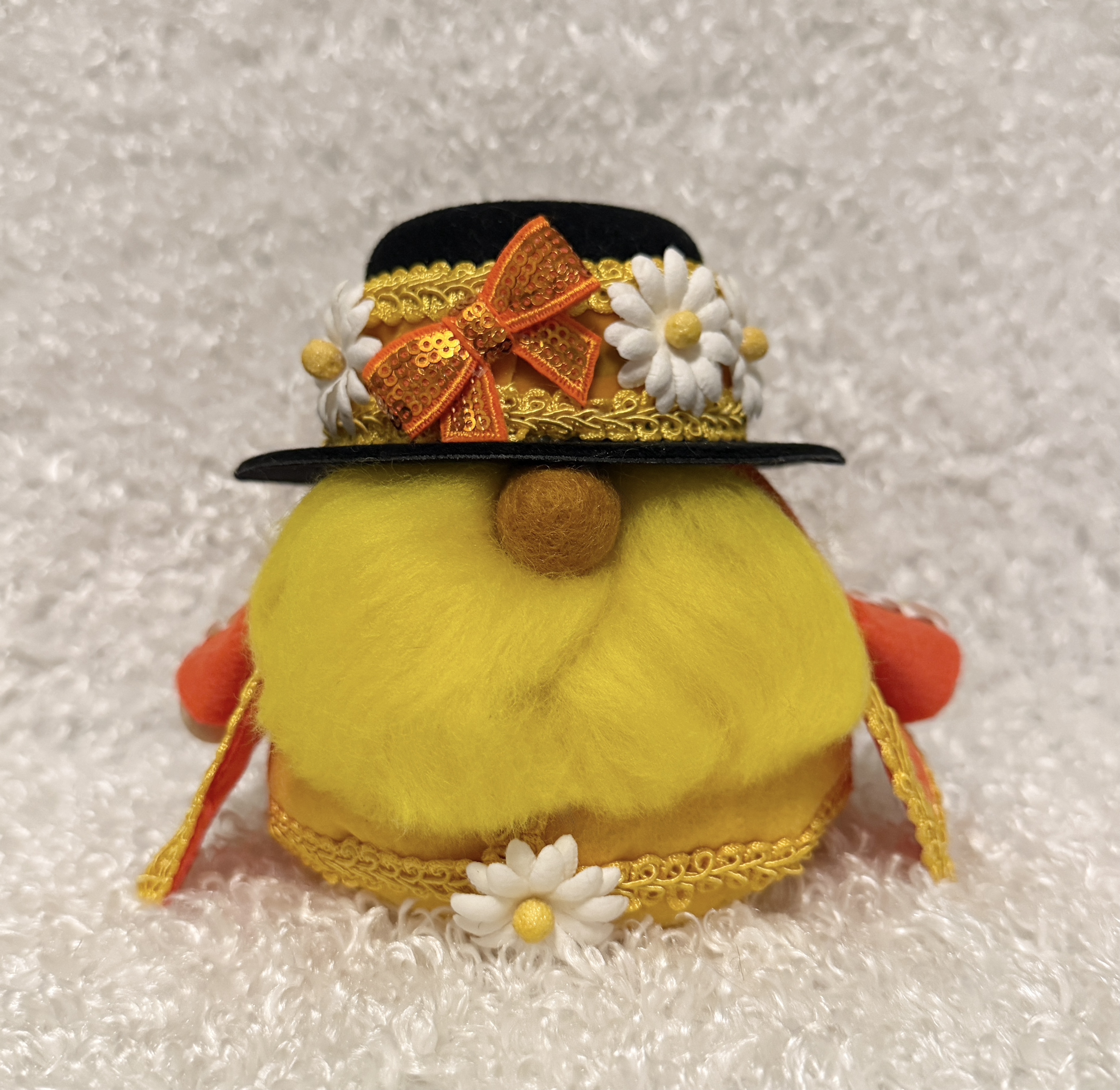 Decorative Yellow and Orange Gnome with Floral Hat 