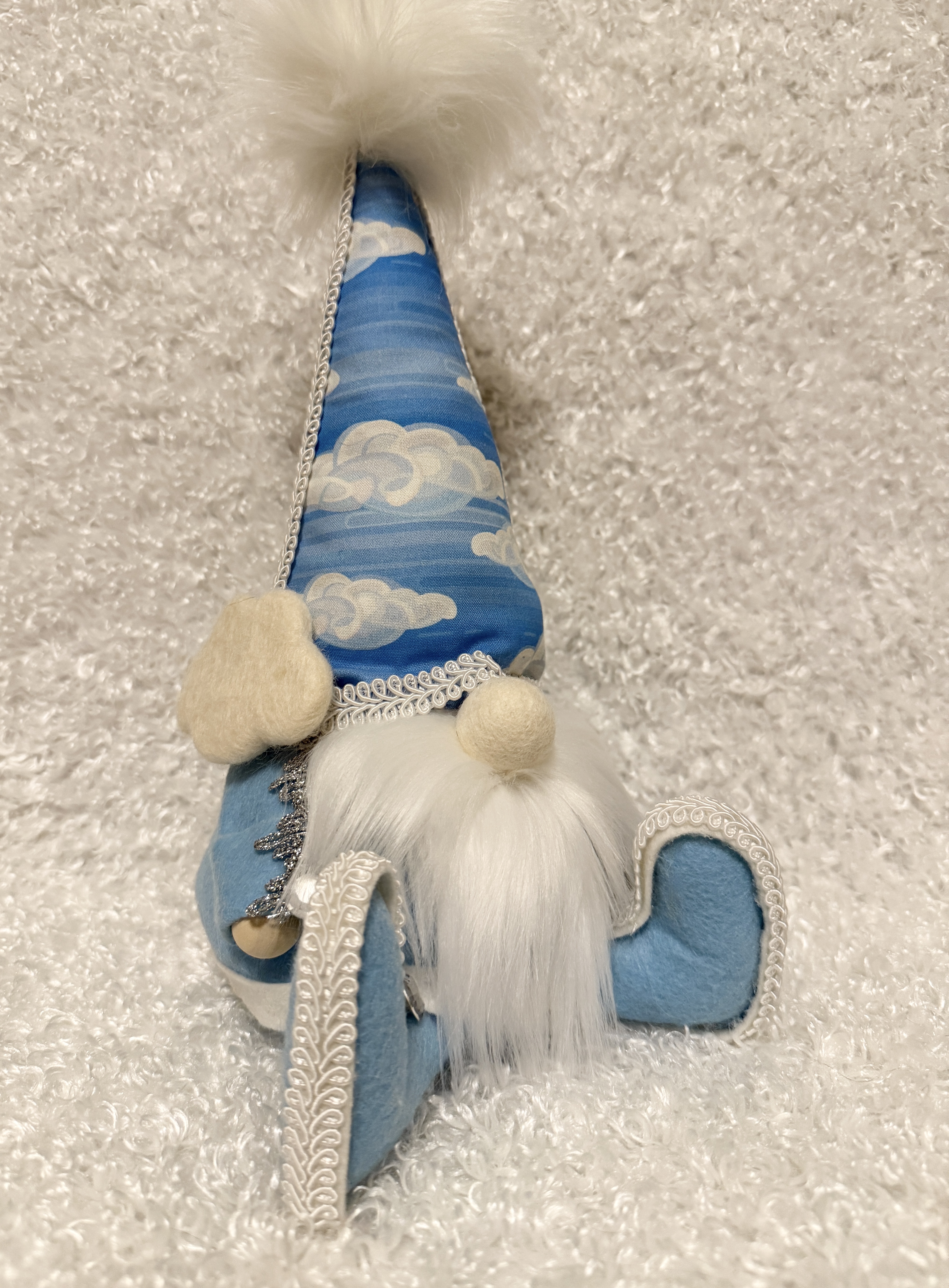 Handmade Gnome with Cloud-Patterned Hat