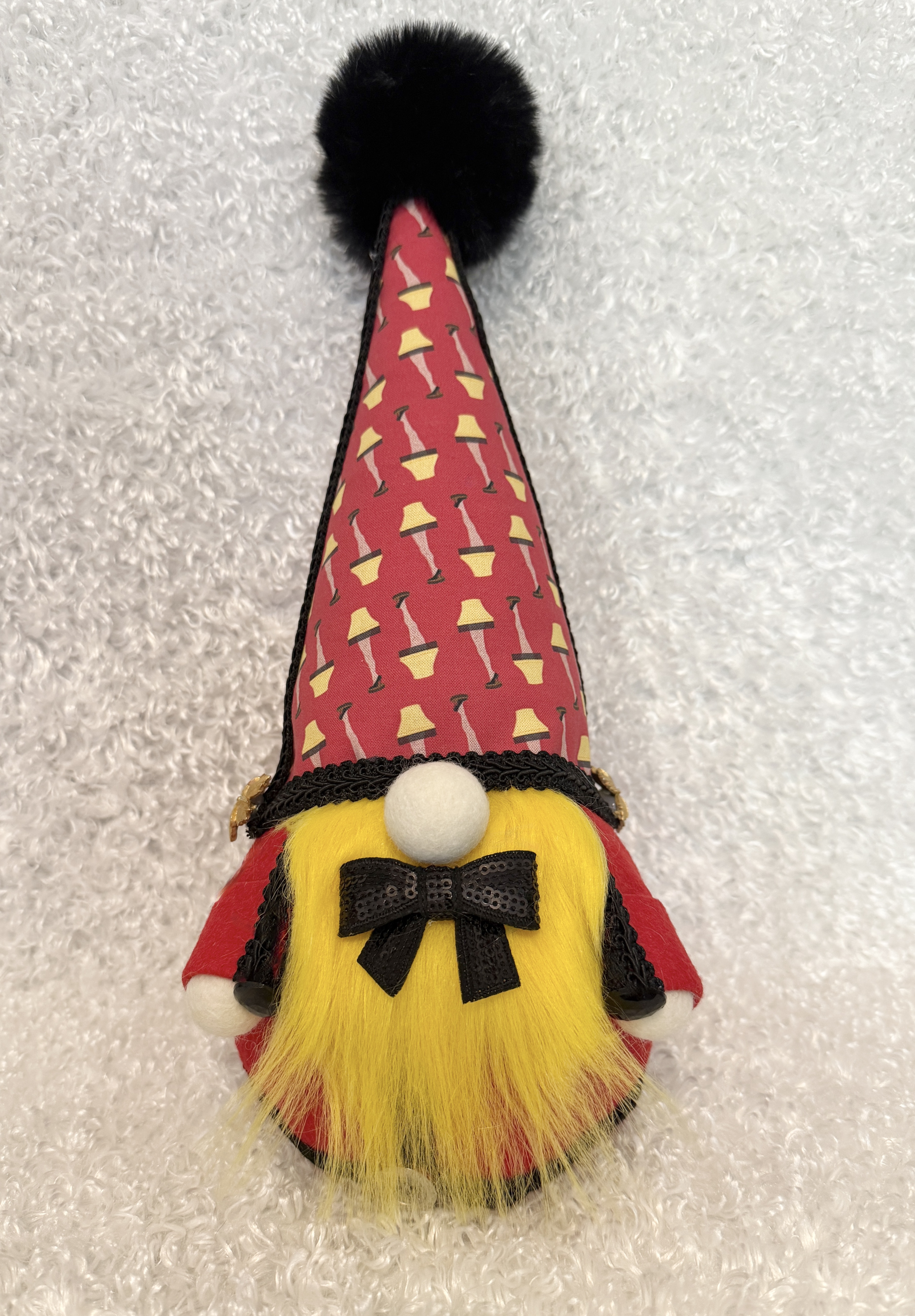 Christmas Story Leg Lamp Gnome with Yellow Fluffy Beard and Shiny Black Bow Tie, Funny Holiday Decor, Unique Christmas Gift