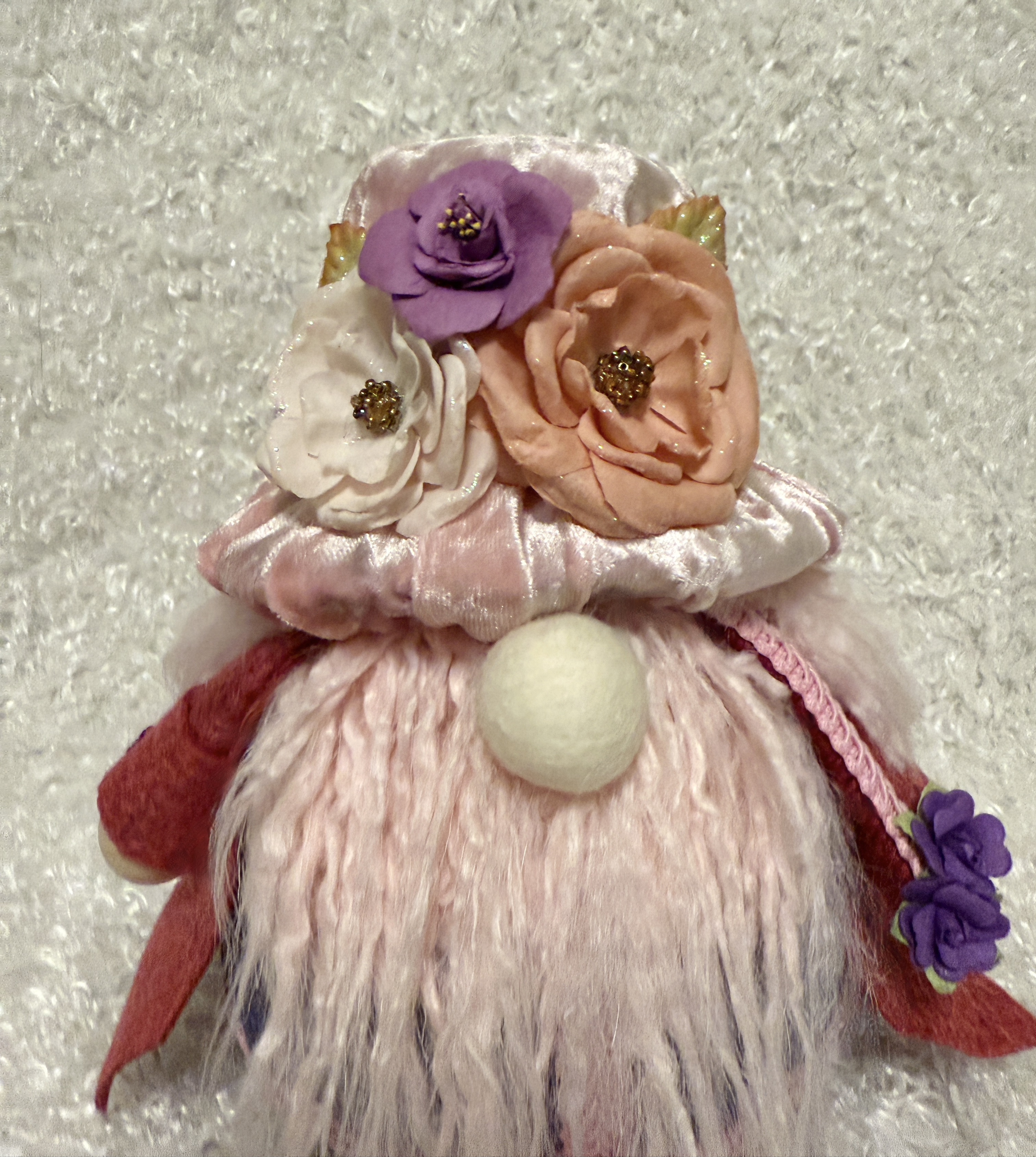 Decorative Pink and Purple Spring Gnome with Floral Hat 