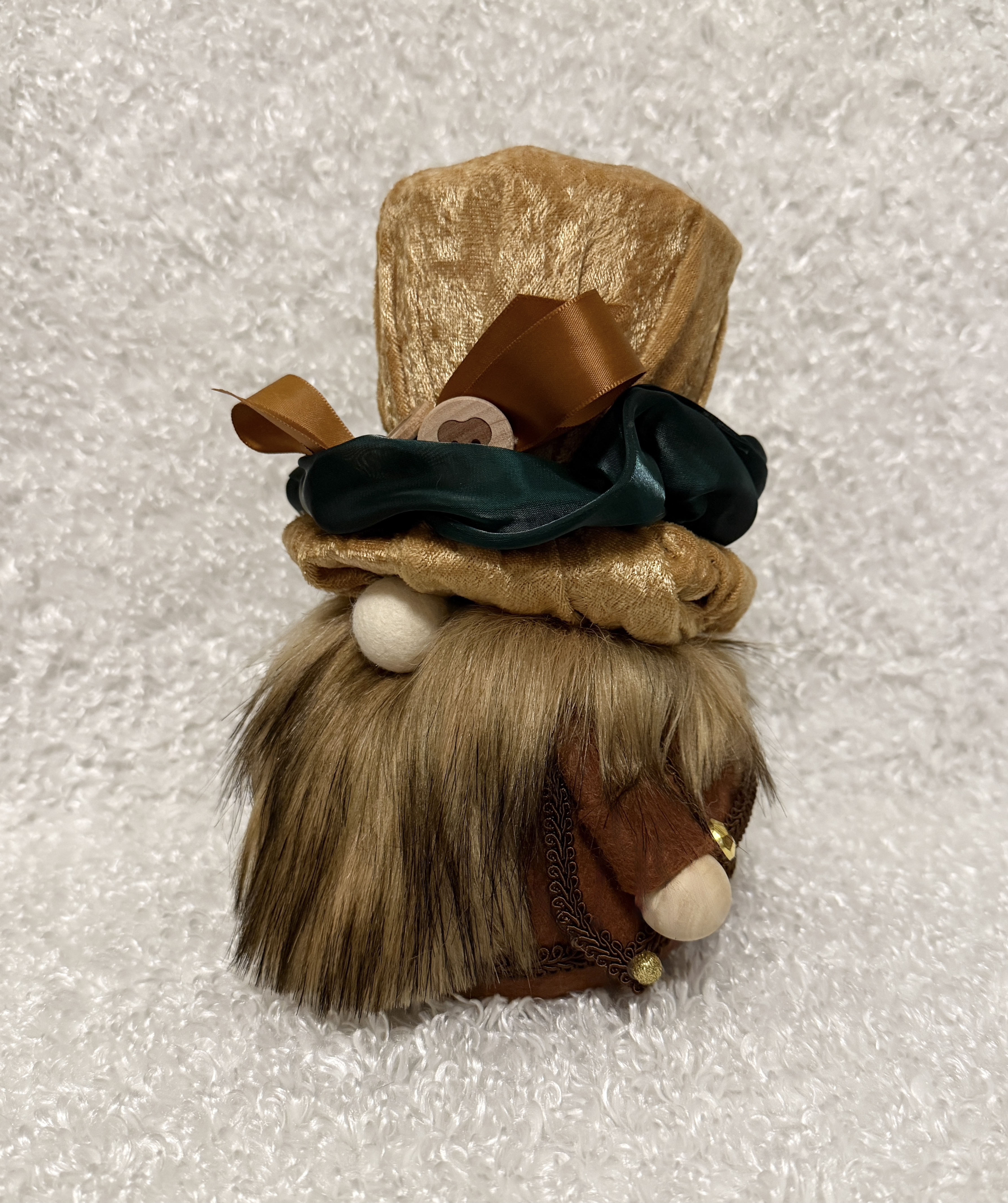 Charming Decorative Gnome with a Brown Top Hat and Green Accents