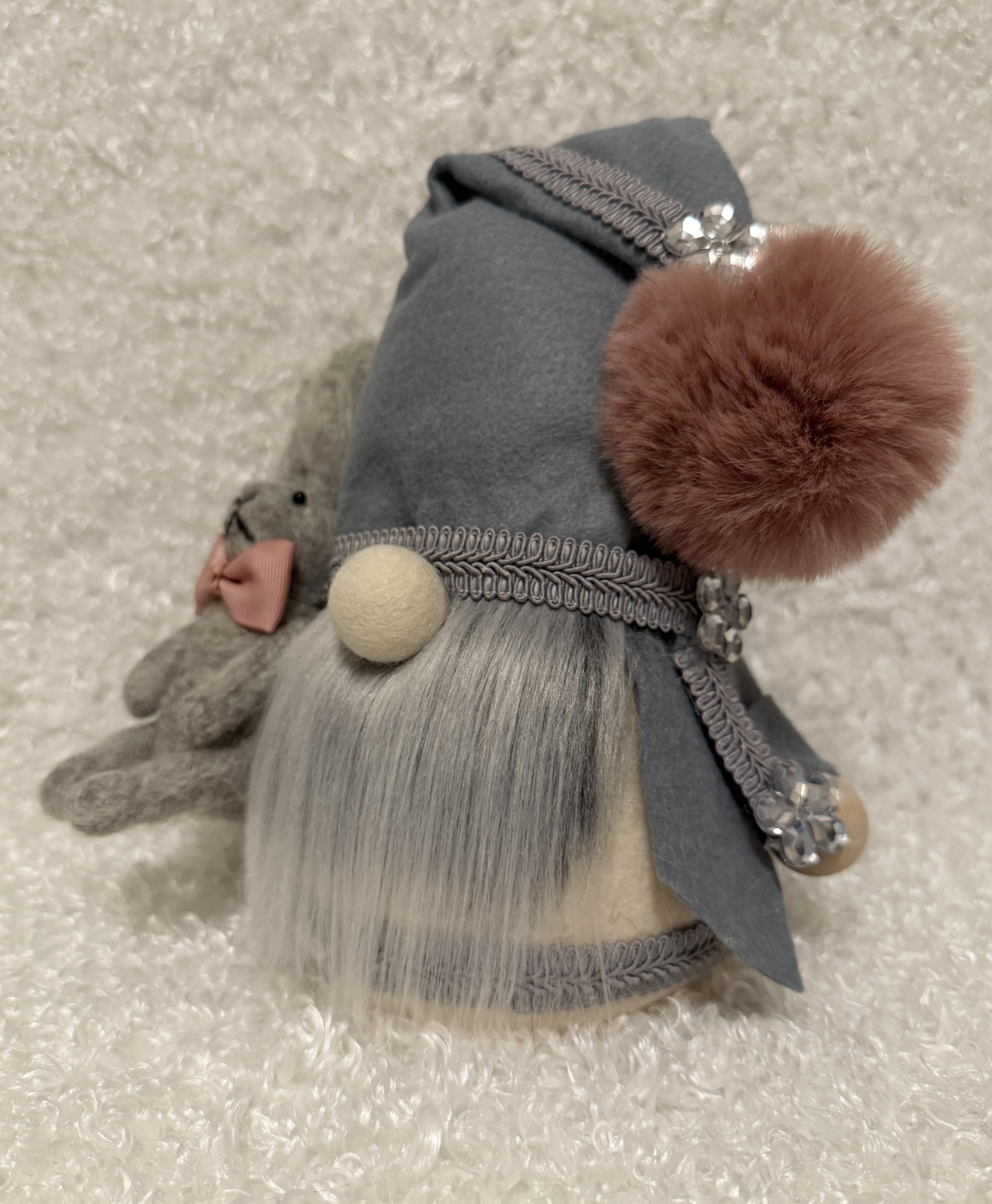 Cozy Gray Gnome with Needle Felted Bunny