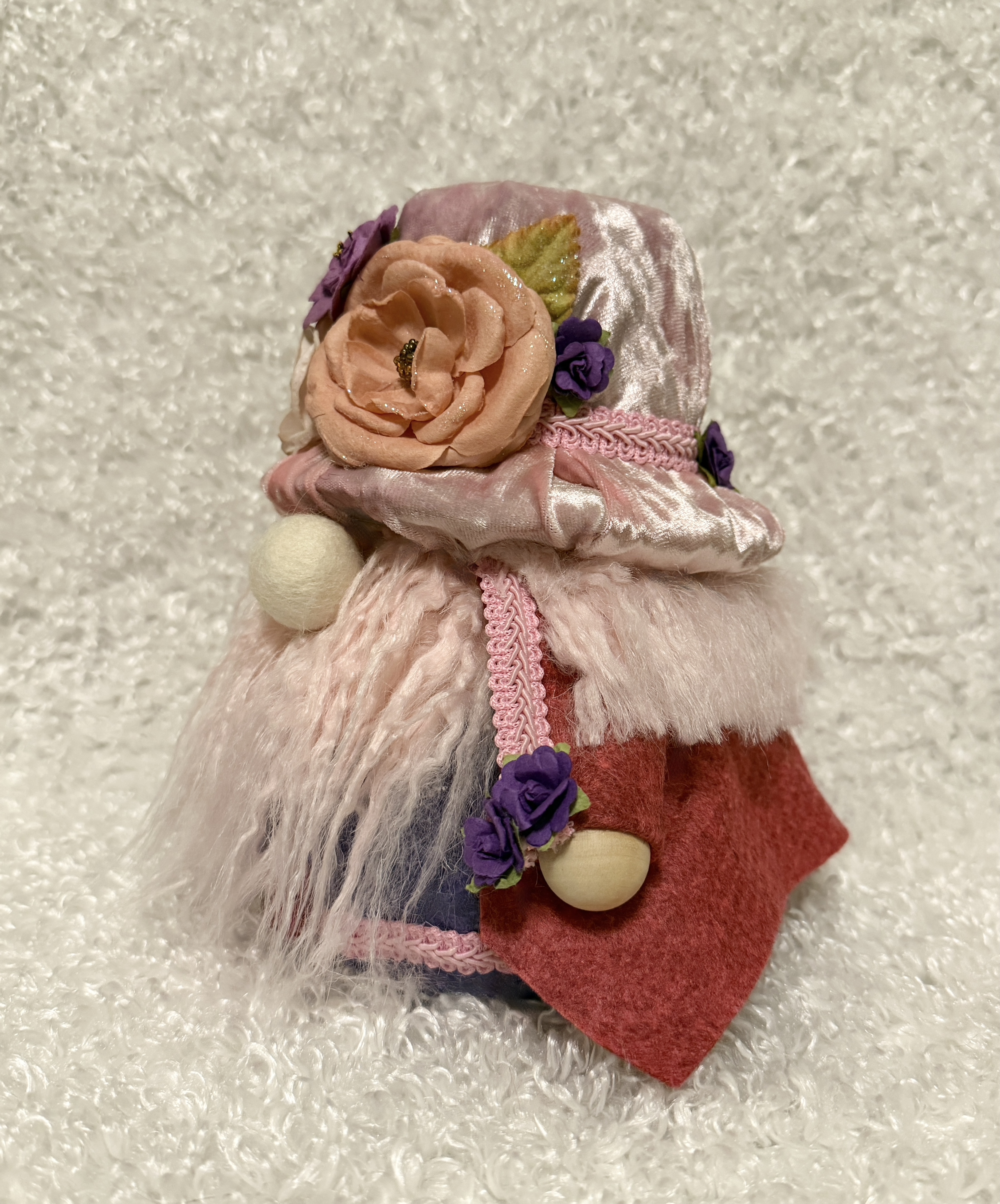 Decorative Pink and Purple Spring Gnome with Floral Hat 