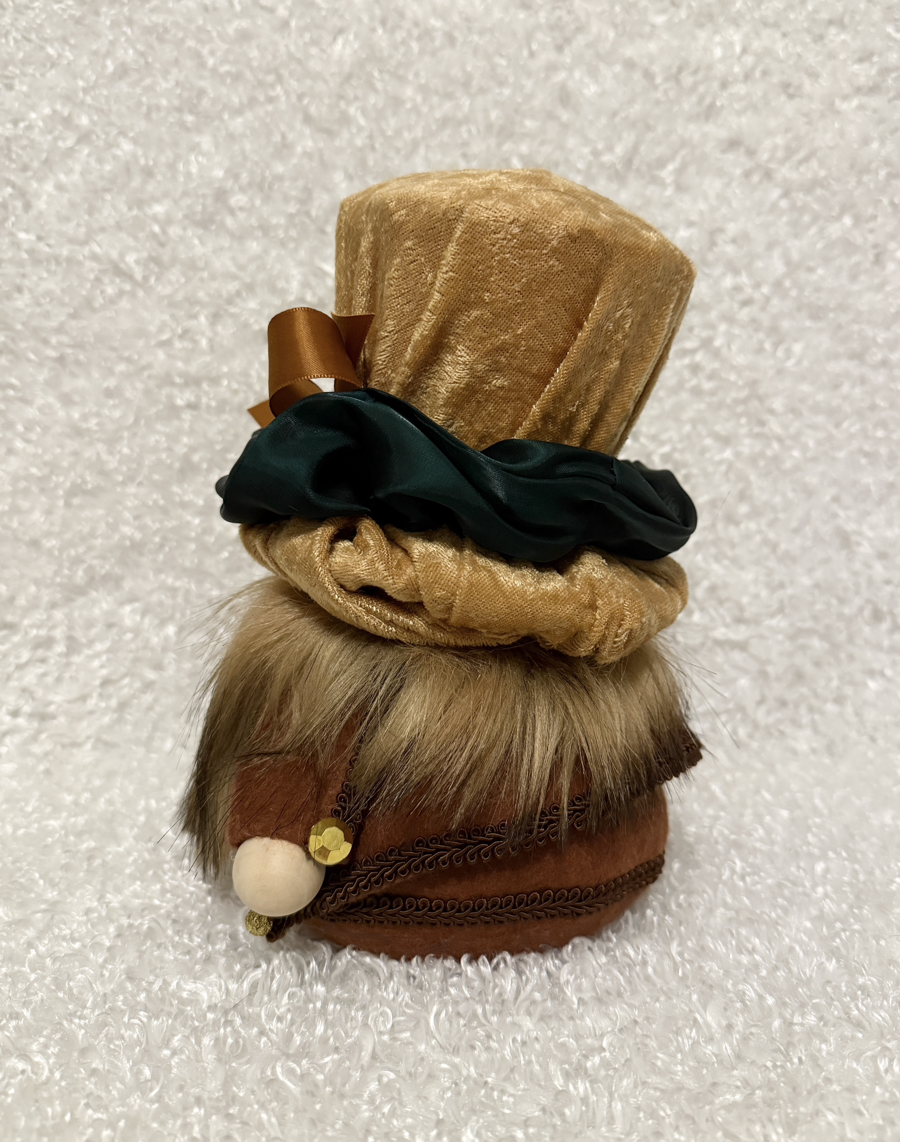Charming Decorative Gnome with a Brown Top Hat and Green Accents
