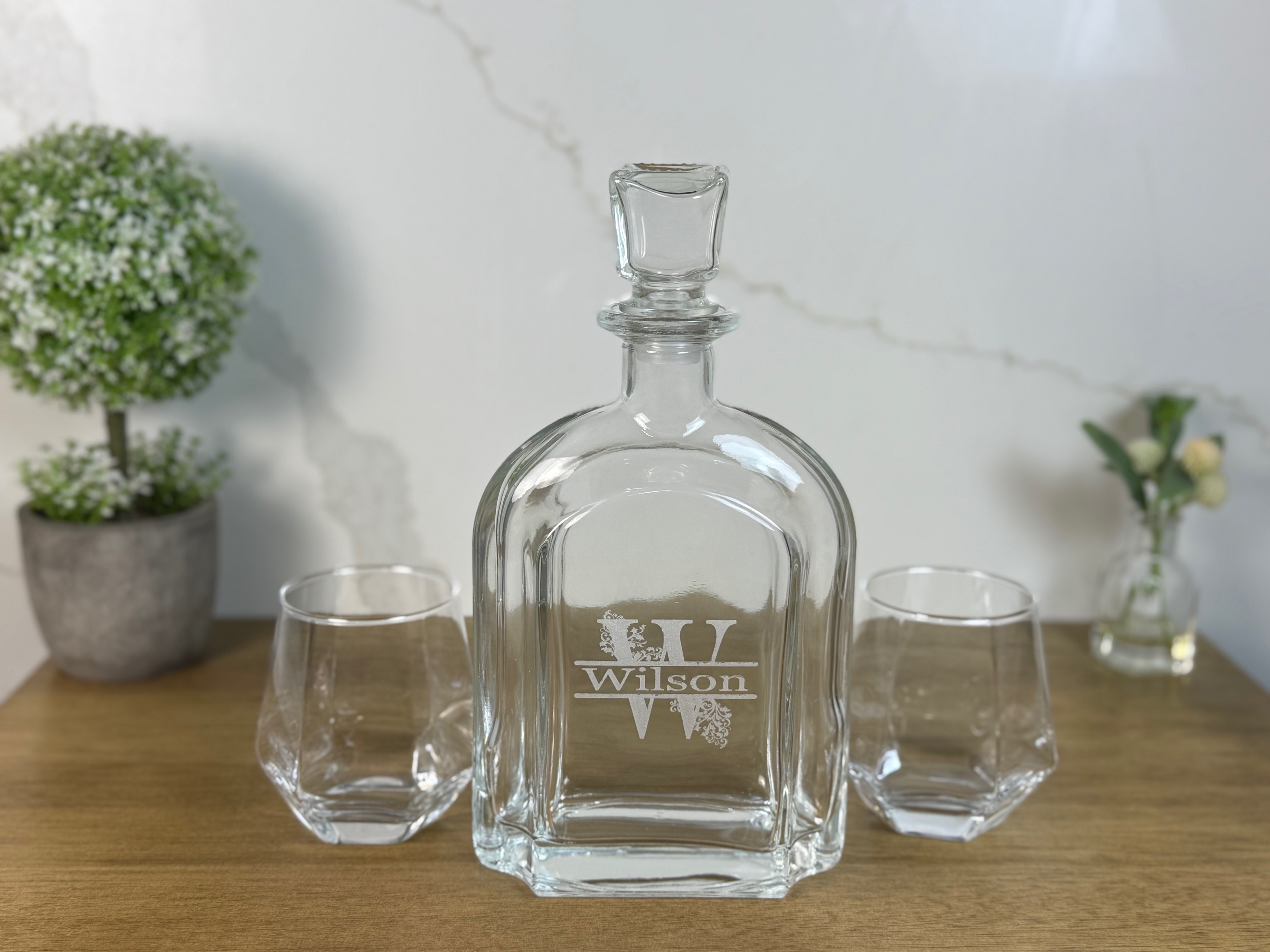Custom Engraved Glass Decanter Set