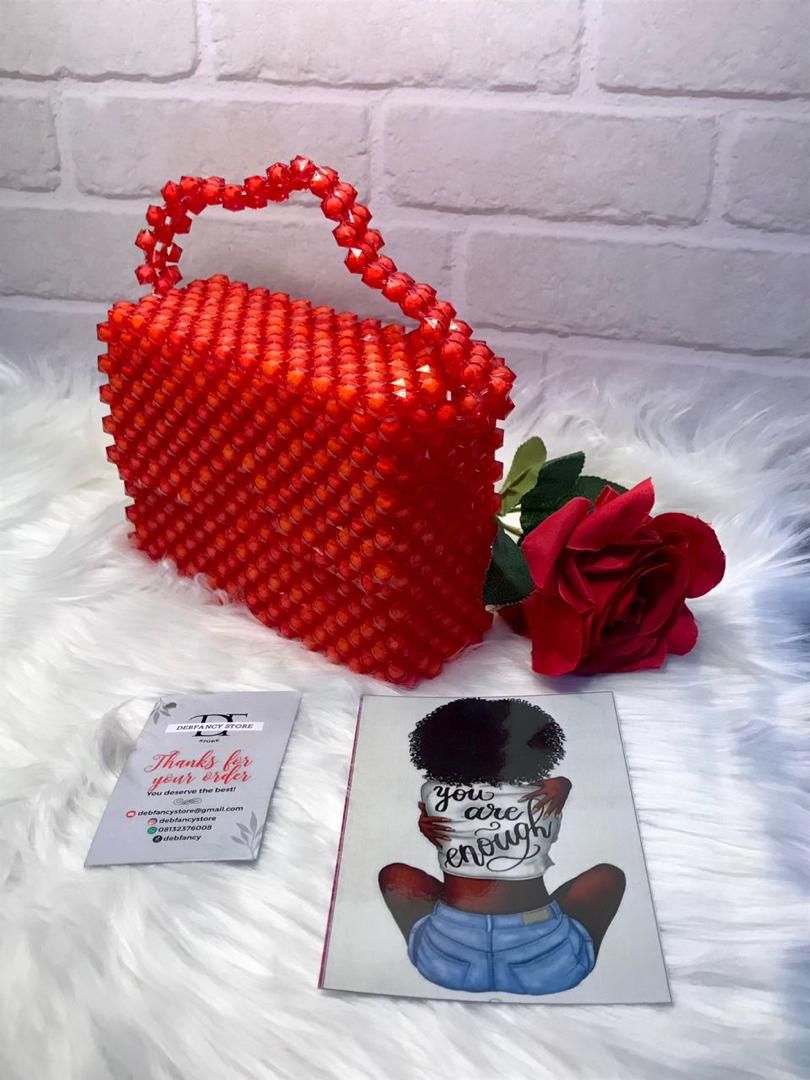 Handmade Red Beaded Handbag