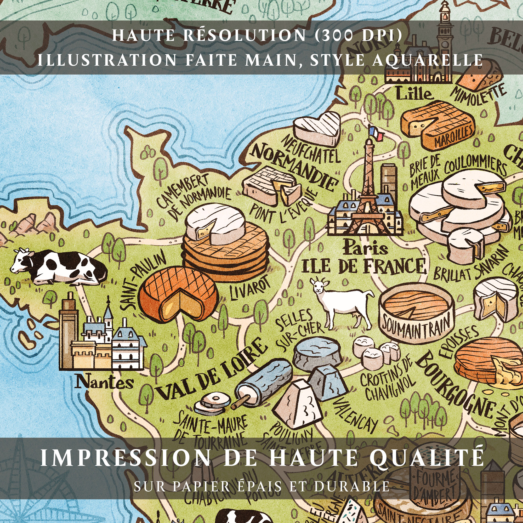 La carte de France des fromages (A3 ou A2)