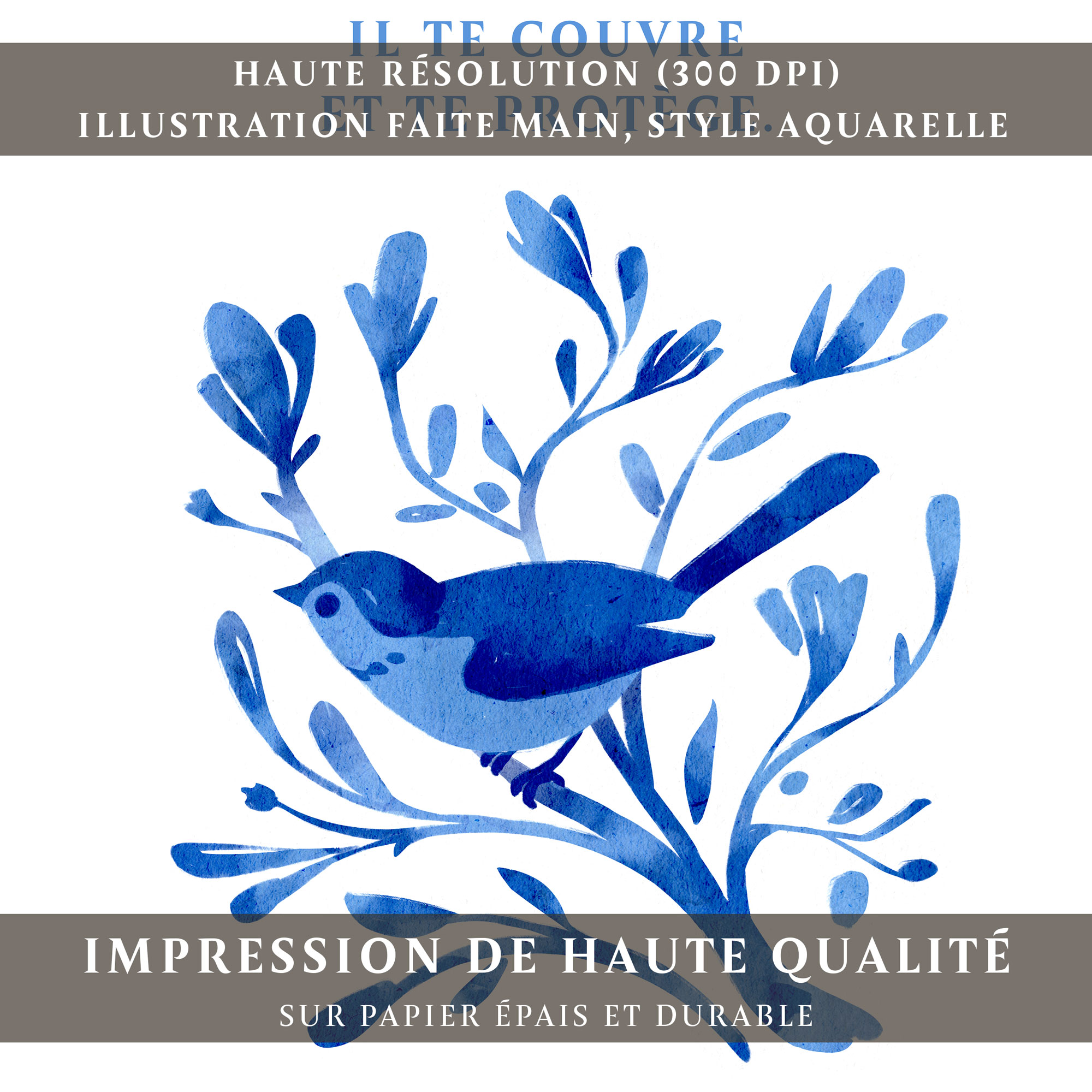 Psaume 91:4 - Il te couvre et te protège (A4 ou A3)