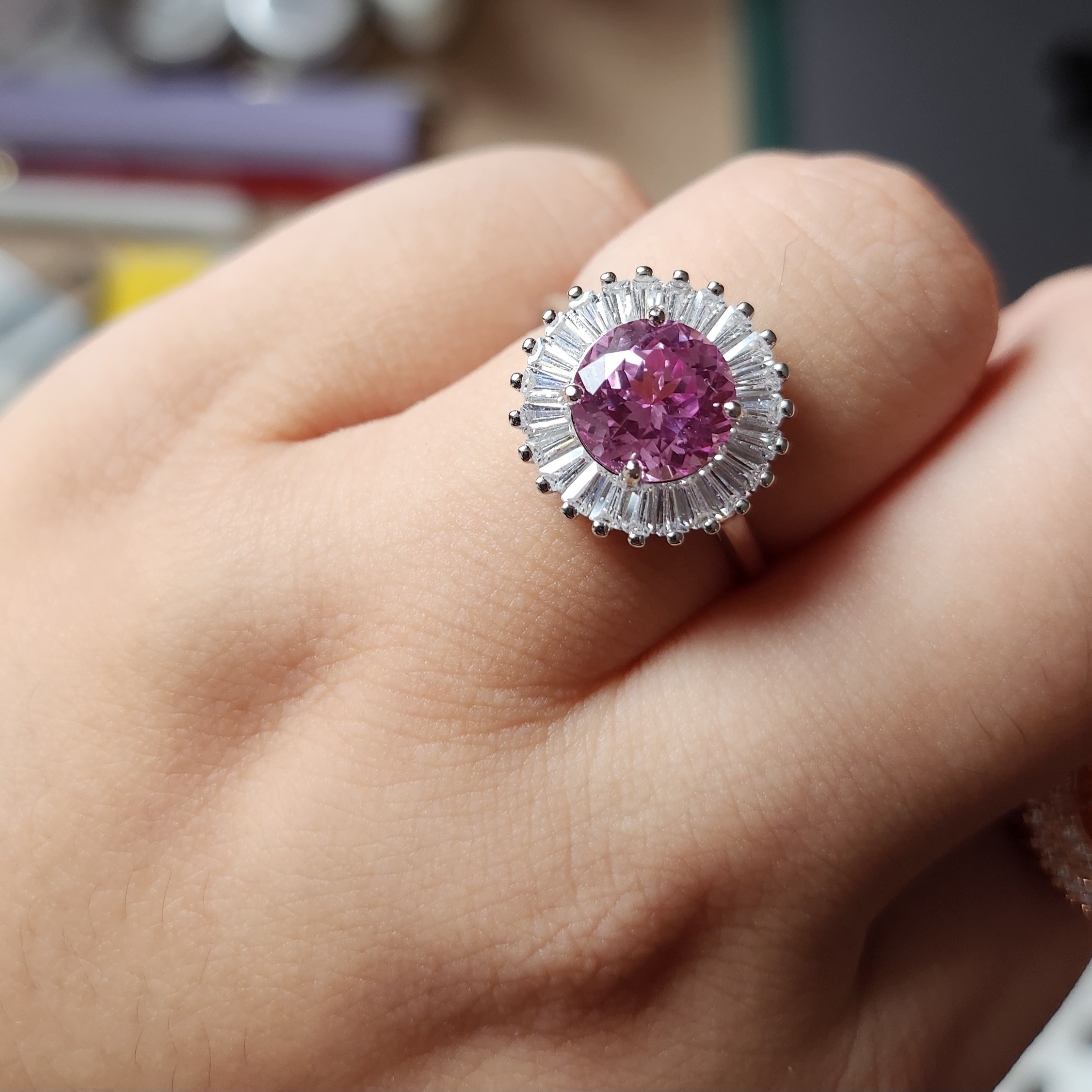 Sunflower Pink Gemstone Ring in 925 Silver