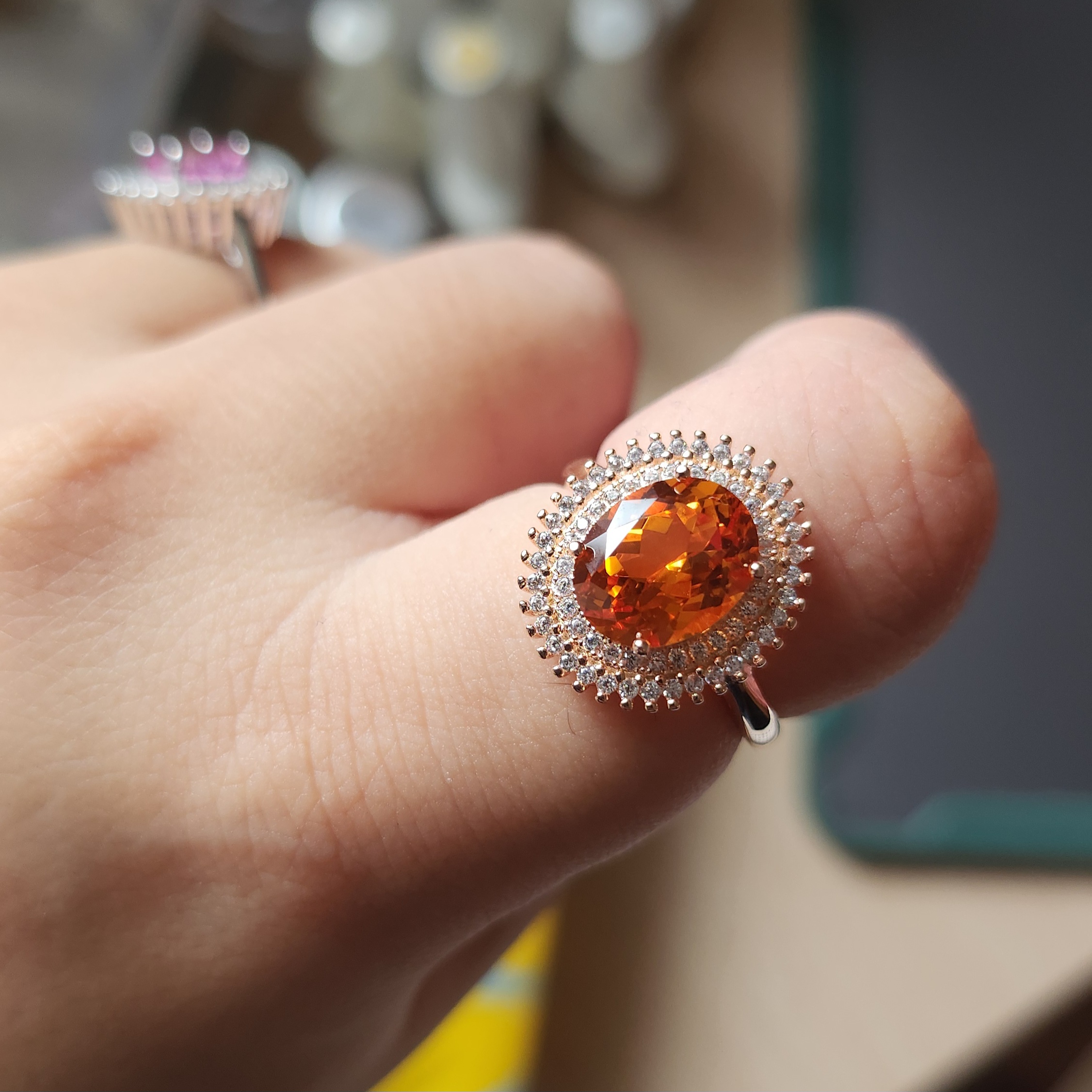 Elegant Fanta Orange Gemstone Ring in 925 Silver