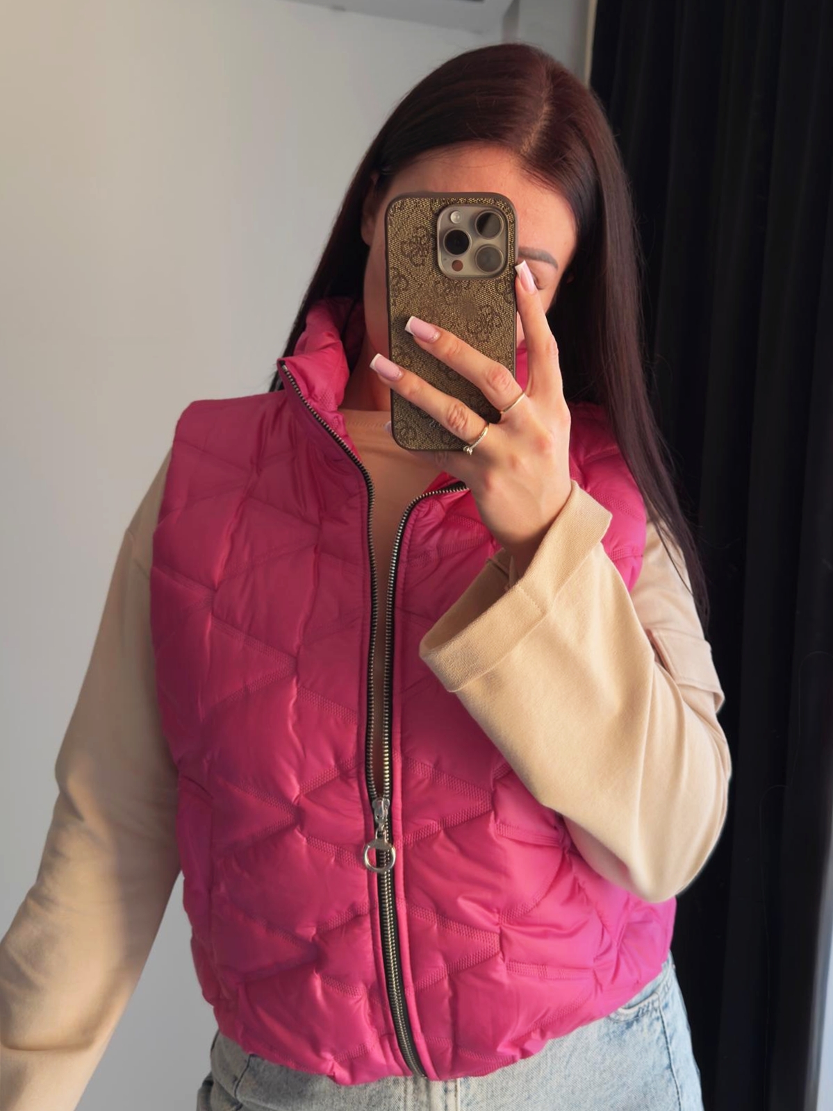 Różowy pikowany bezrękawnik