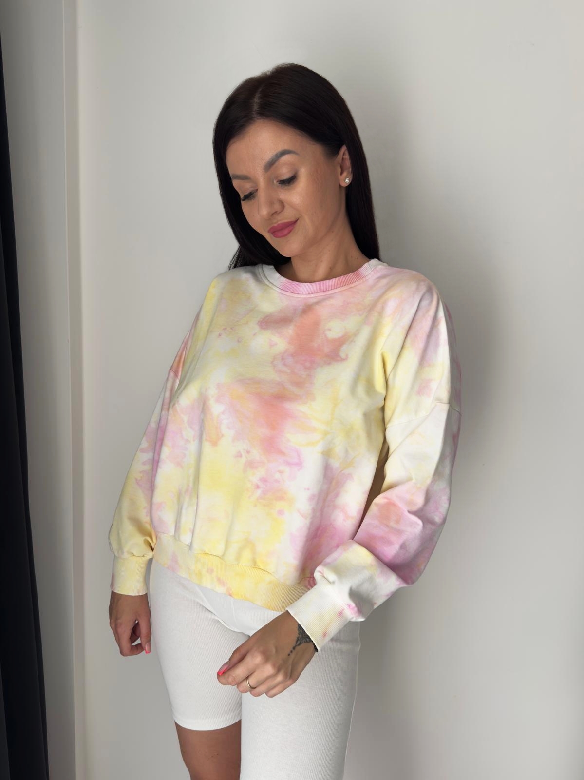 Komplet bluza tie-dye i kolarki YELLOW