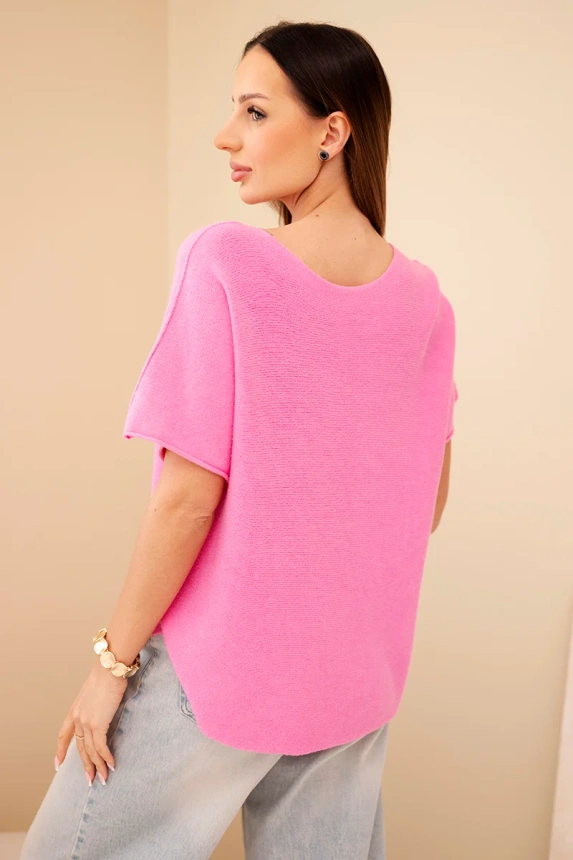 Różowy sweter z krótkim rękawem 