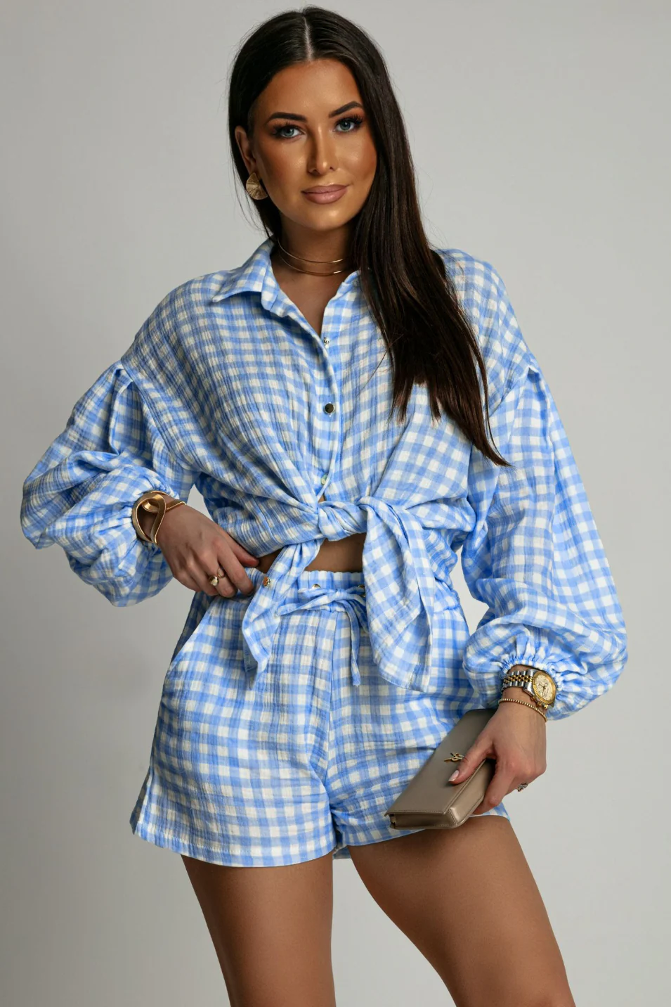 Komplet muślinowy w kratkę