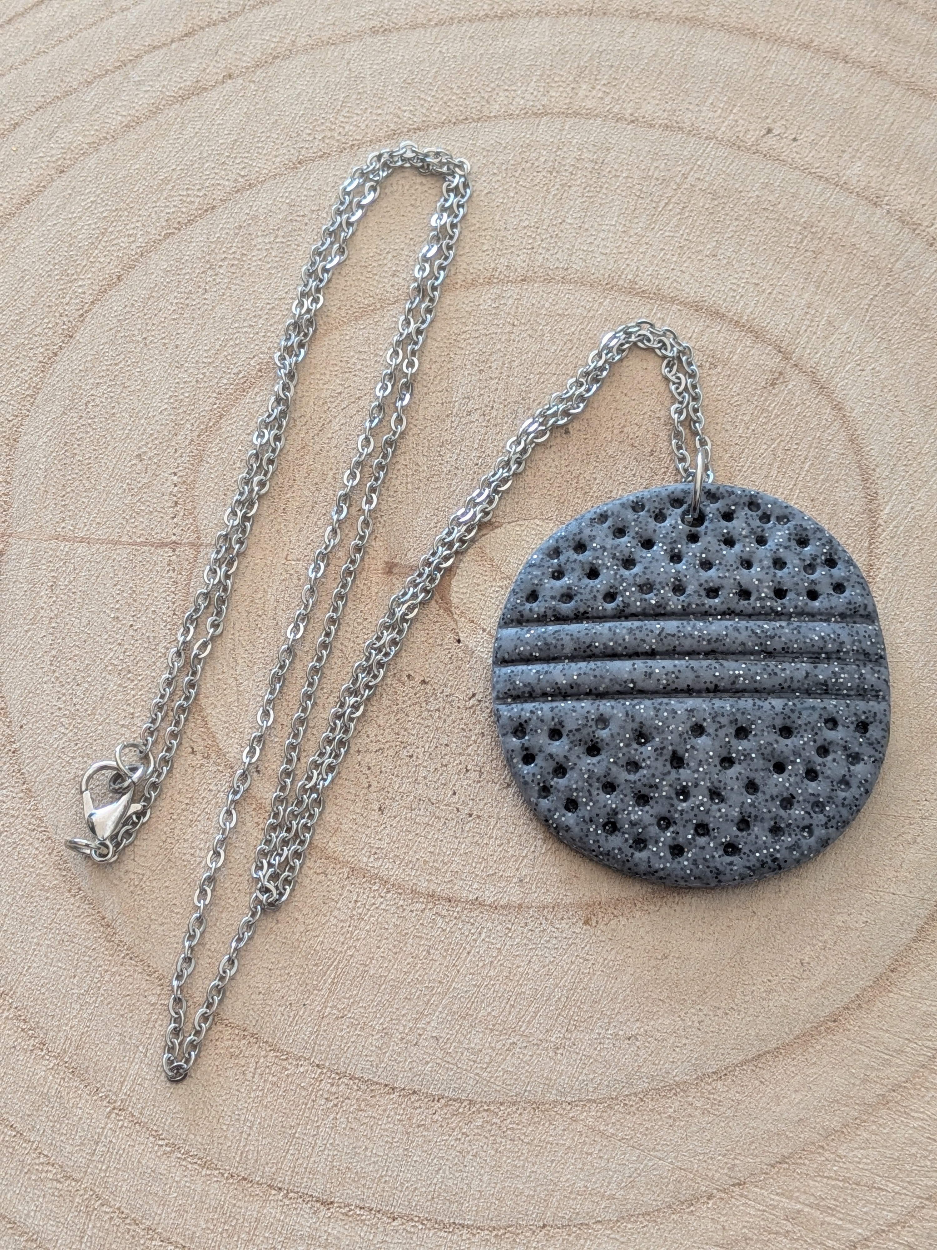 Grey Sparkle Polymer Clay Necklace