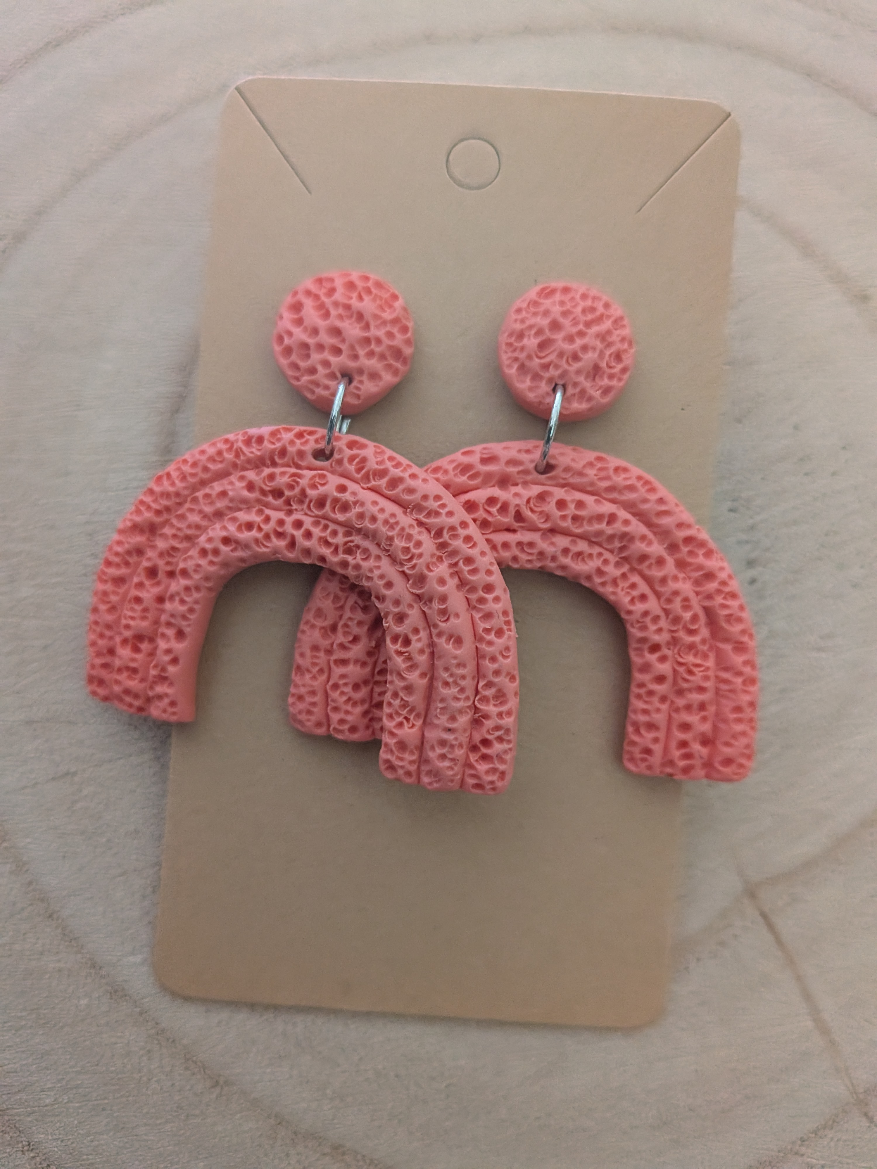Beautiful Textured Coral Dangly Arch Earrings