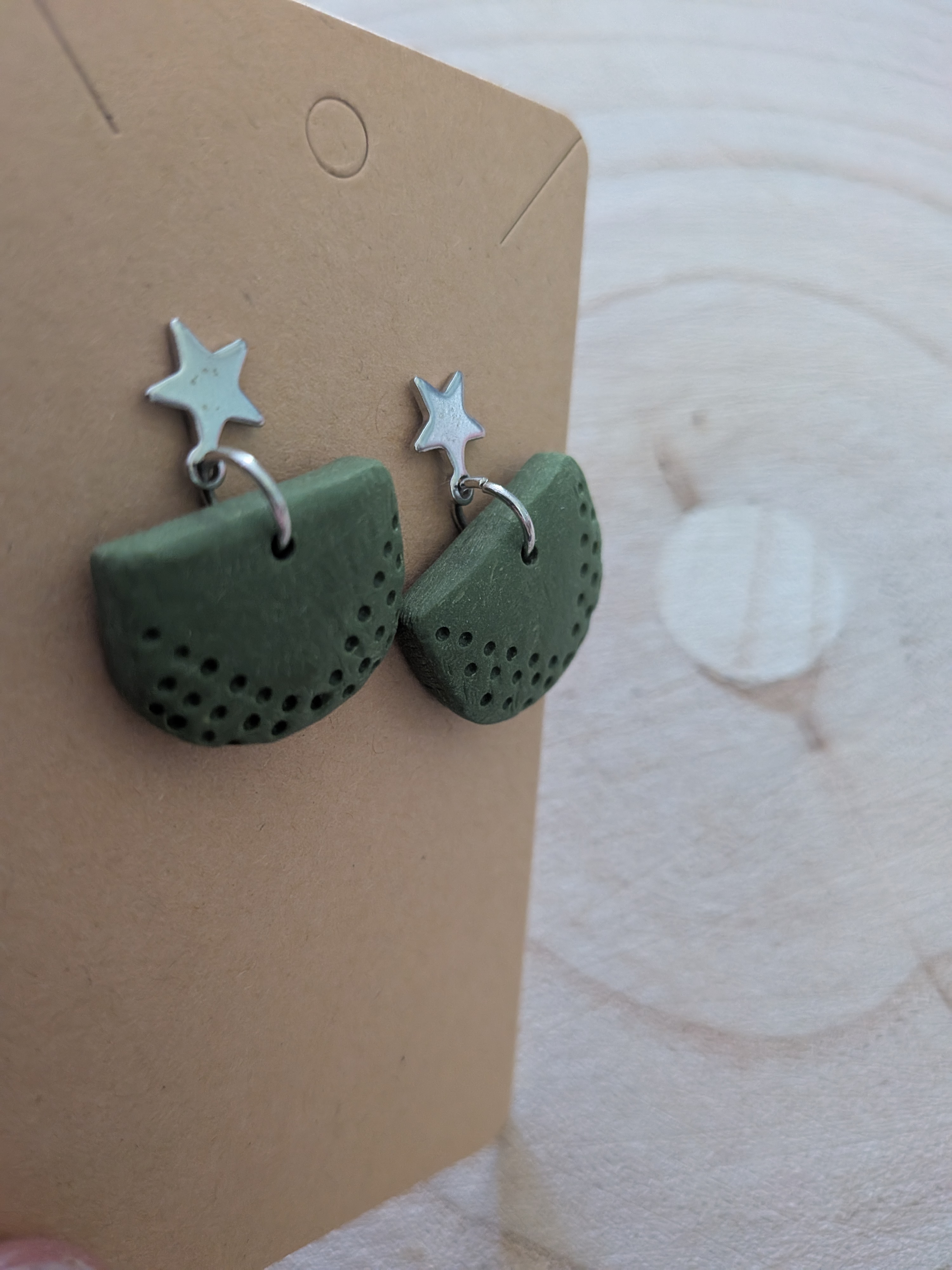 Star Stud Polymer Clay Shape Green Earrings