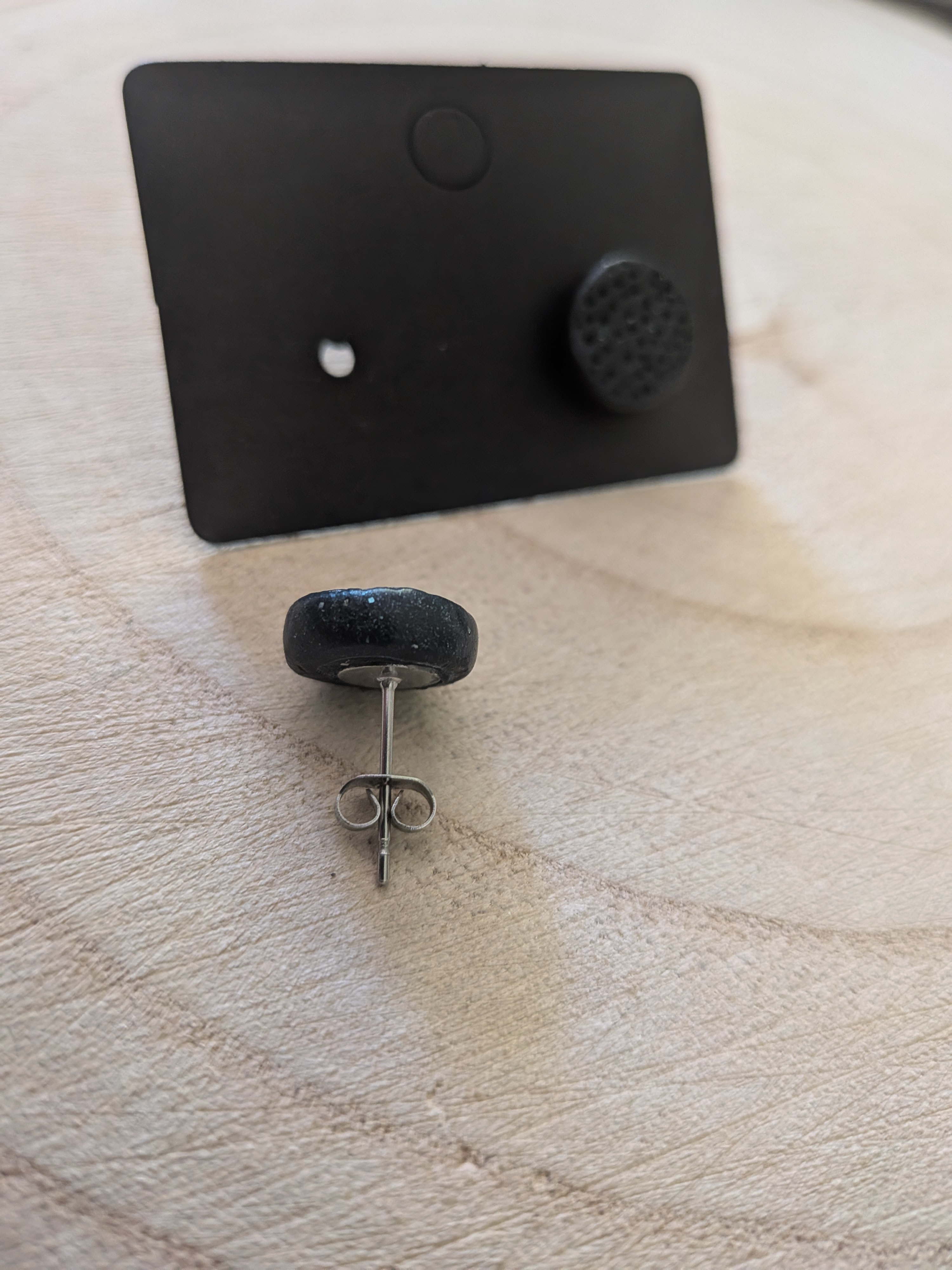 Black Pitted Polymer Clay Stud Earrings