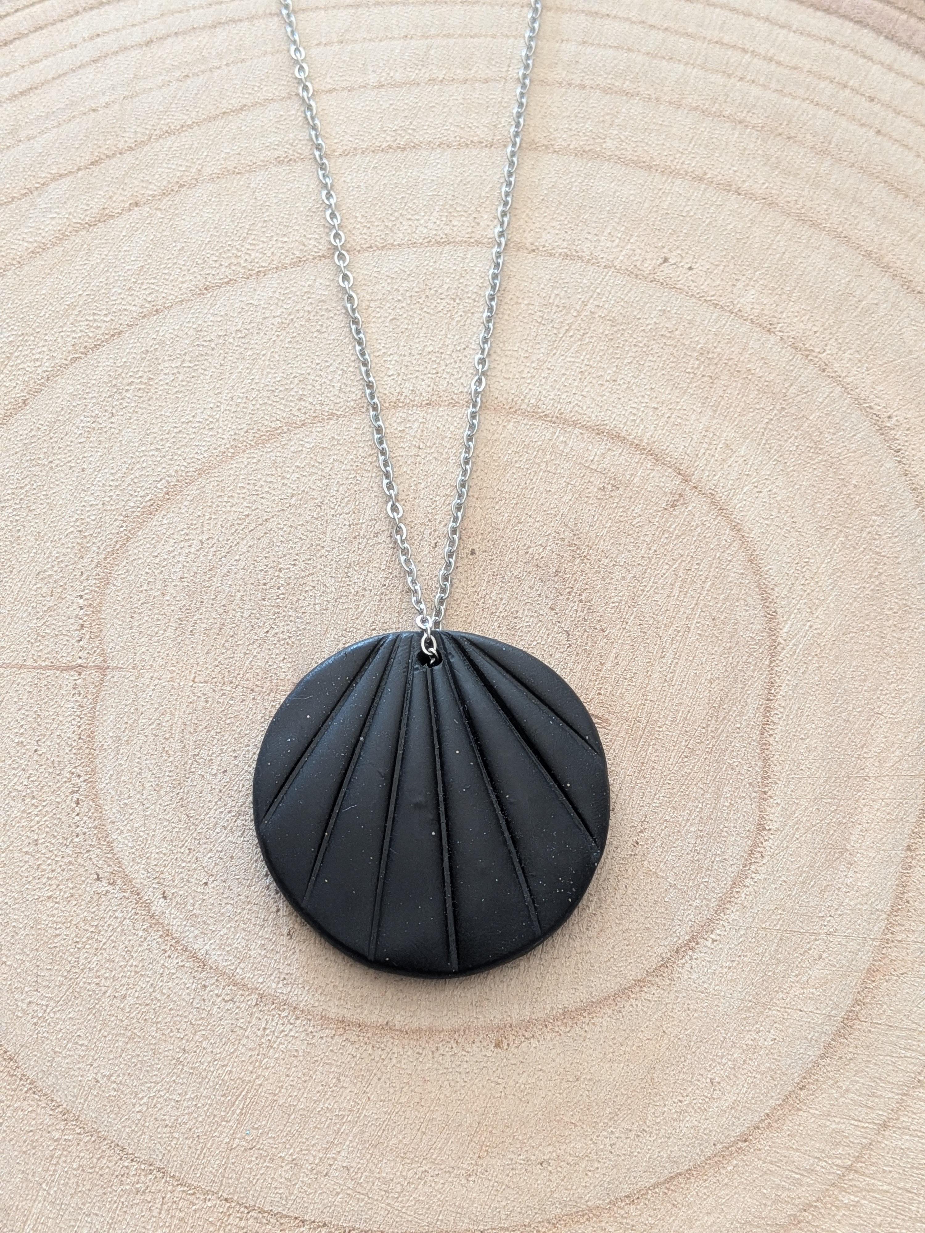 Beautiful Black Textured Polymer Clay Necklace