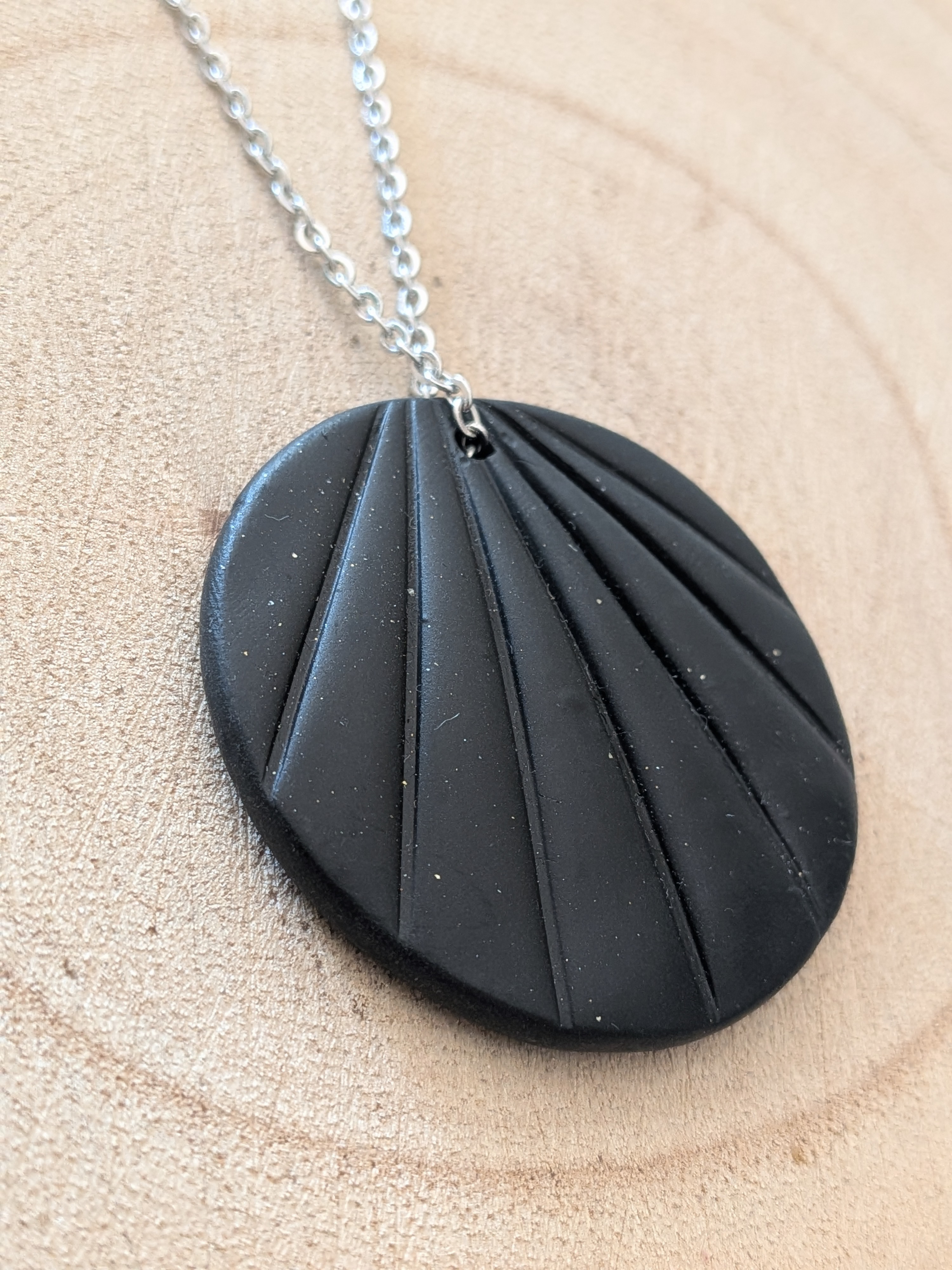 Beautiful Black Textured Polymer Clay Necklace