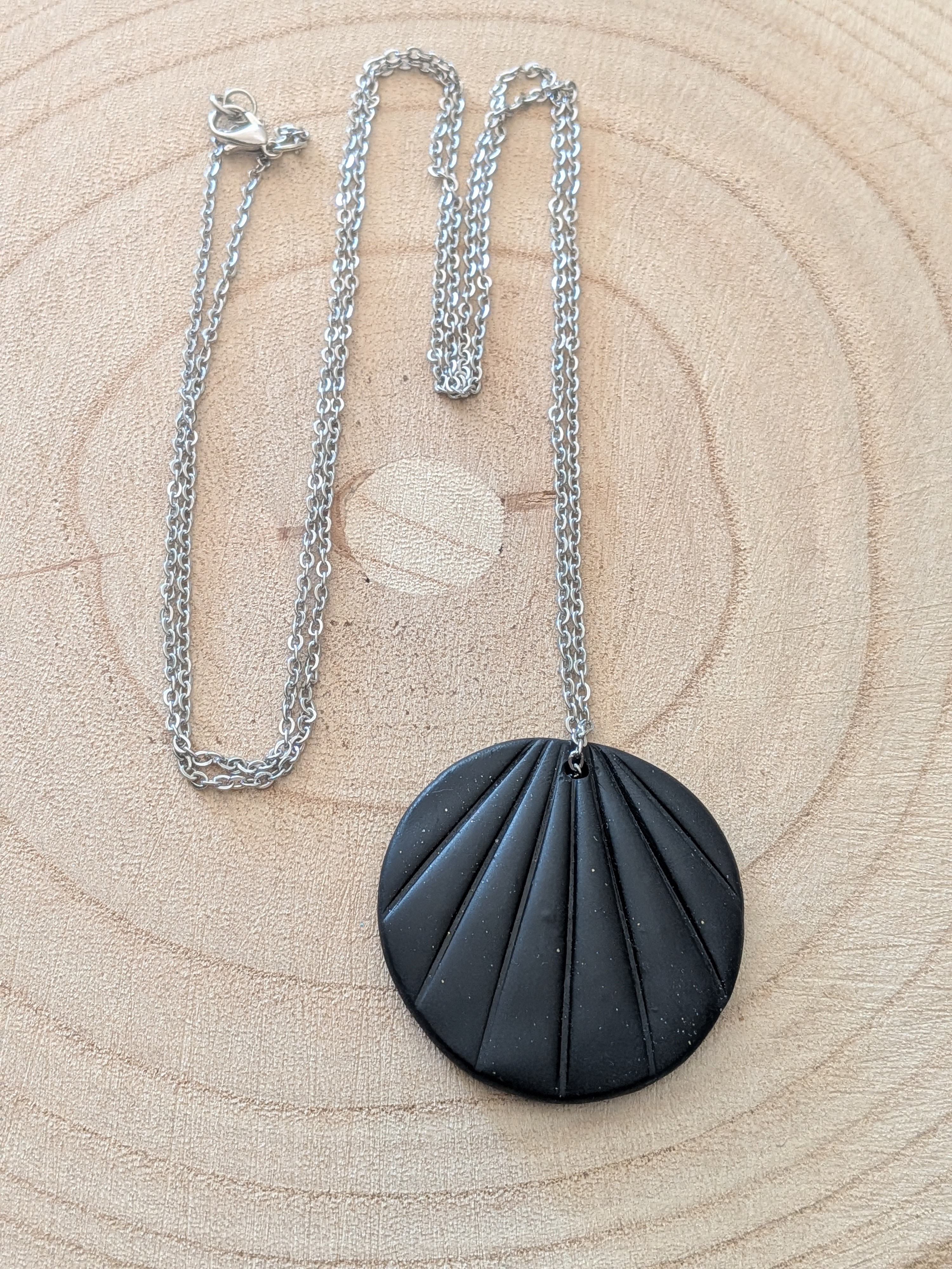 Beautiful Black Textured Polymer Clay Necklace