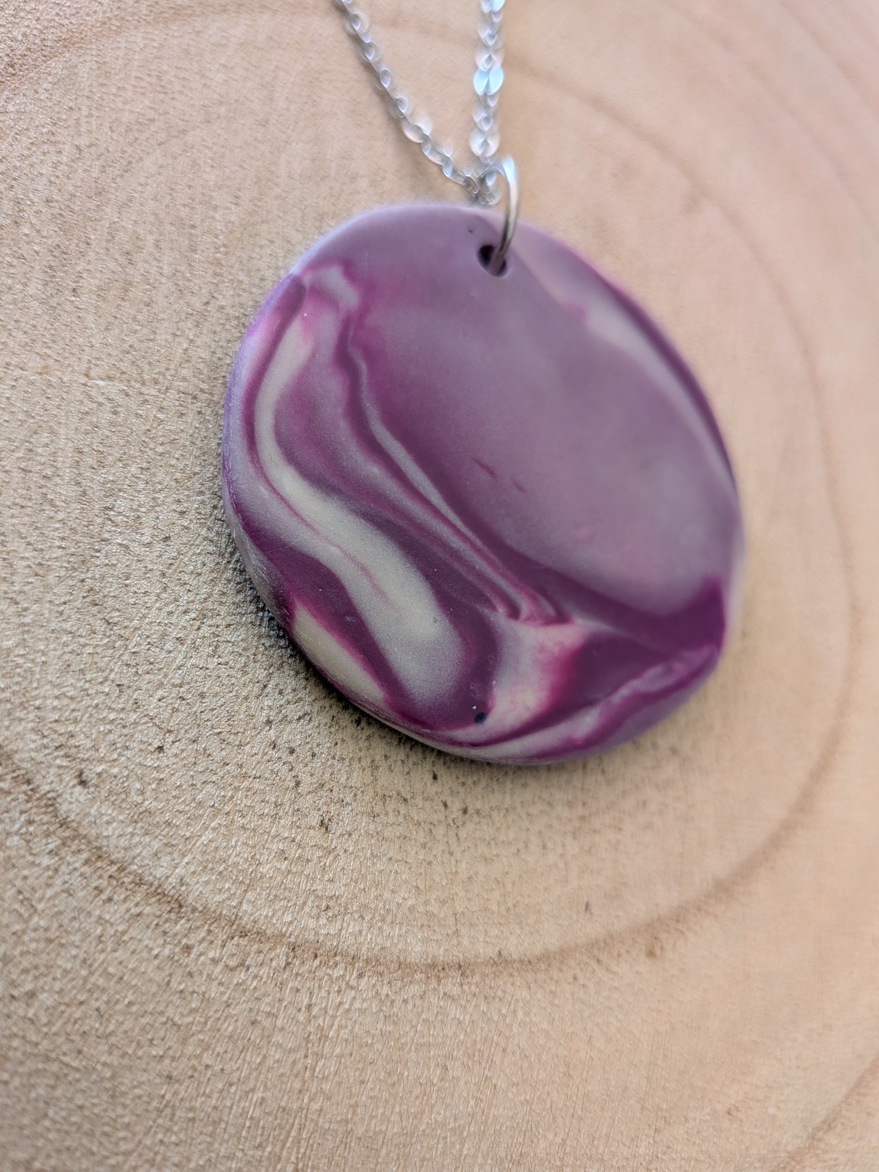 Beautiful Purple Swirl Polymer Clay Necklace