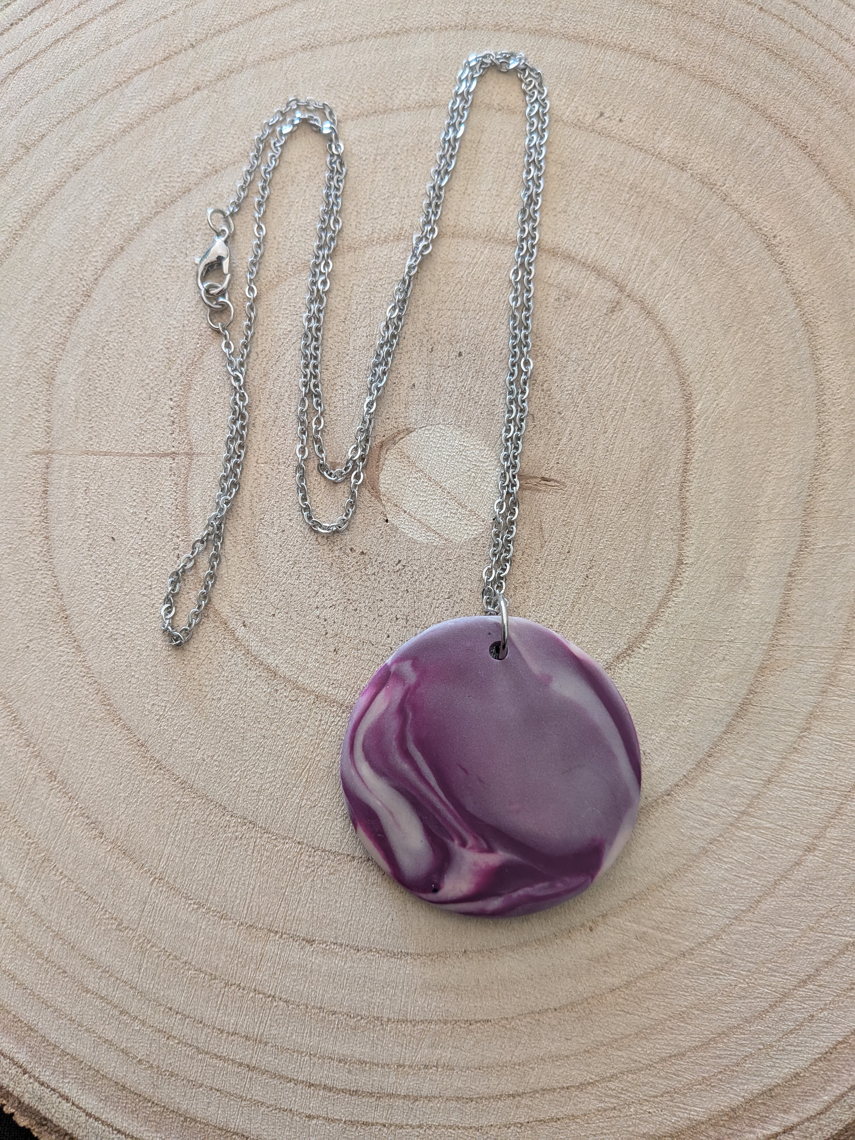 Beautiful Purple Swirl Polymer Clay Necklace