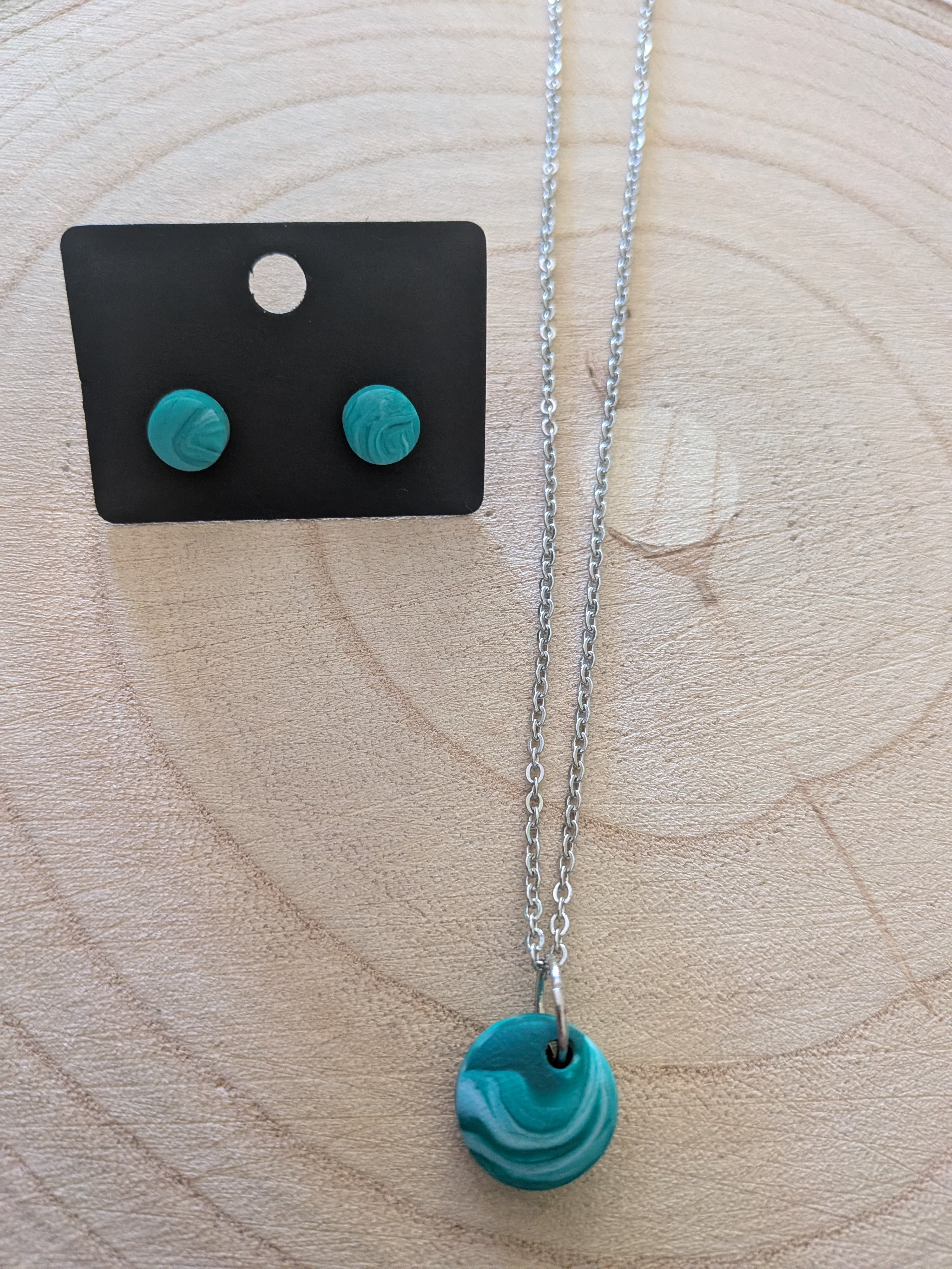 Matching Aqua Swirl Necklace & Earrings Set