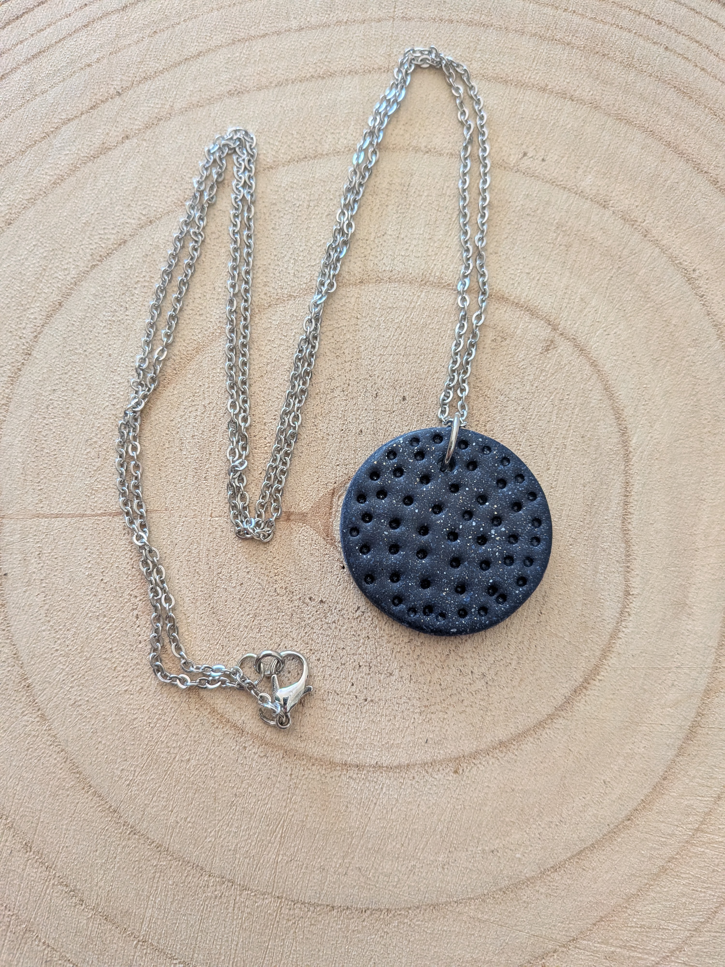 Navy Blue Sparkle Pitted Polymer Clay Necklace