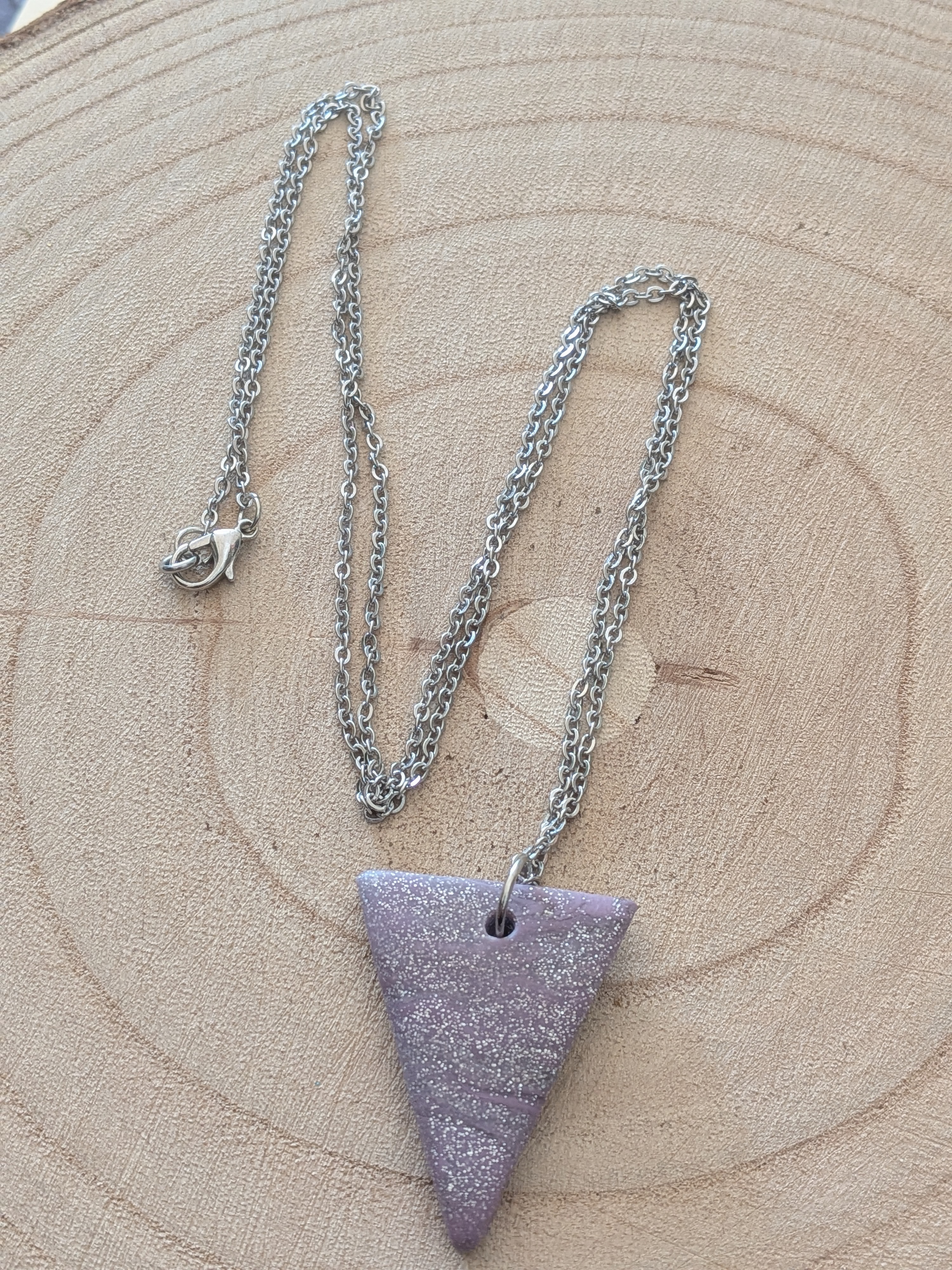 Lilac Sparkle Triangle Polymer Clay Necklace