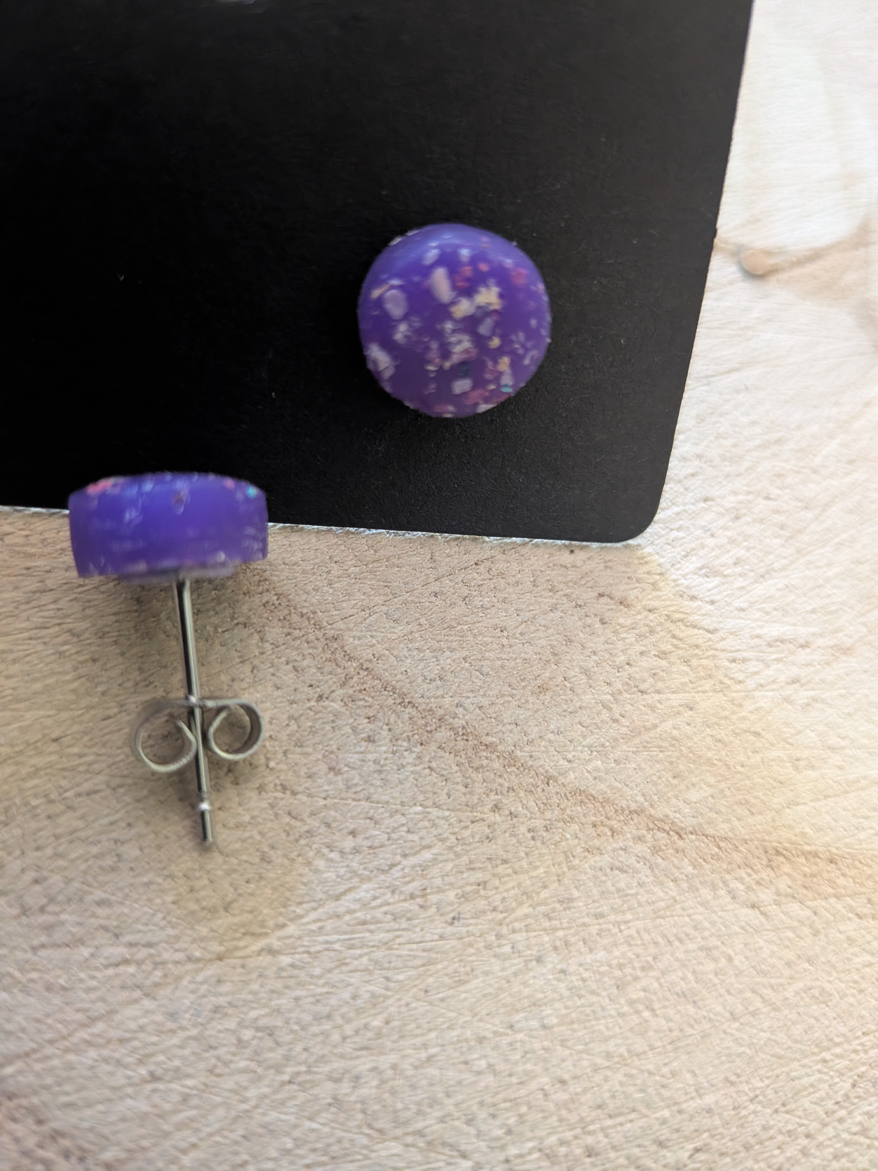 Purple Speckled Polymer Clay Stud Earrings