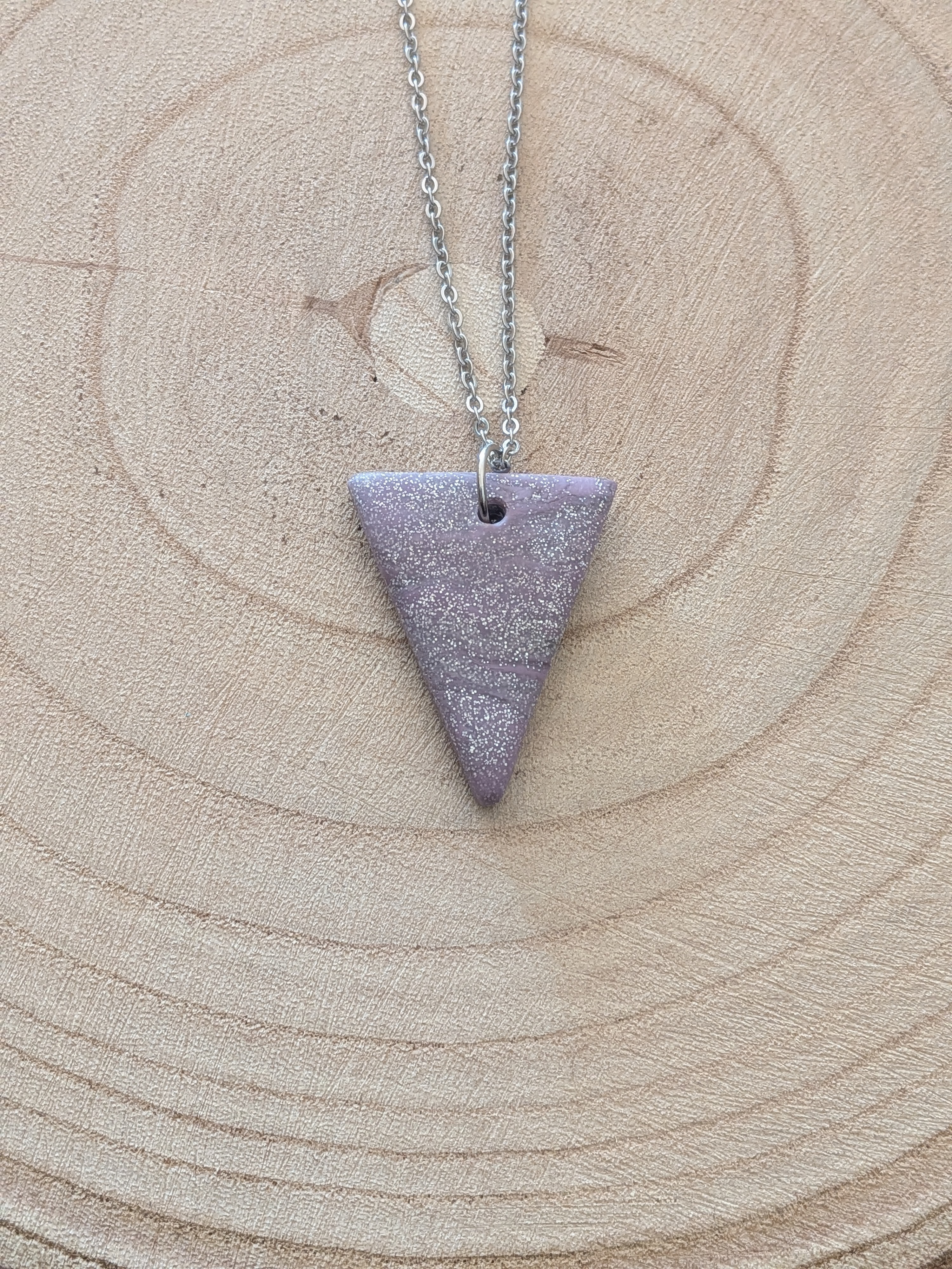 Lilac Sparkle Triangle Polymer Clay Necklace