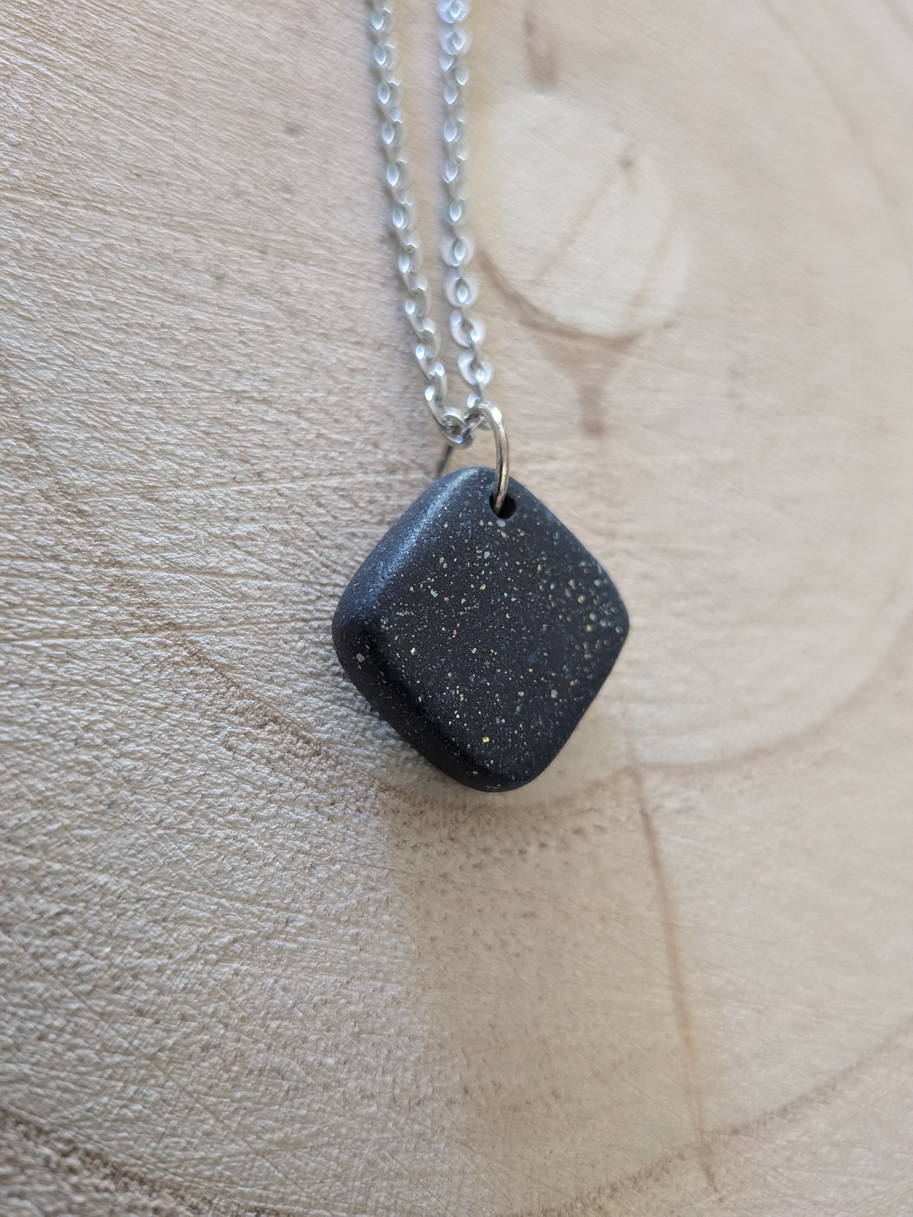 Navy Blue Sparkle Square Polymer Clay Necklace