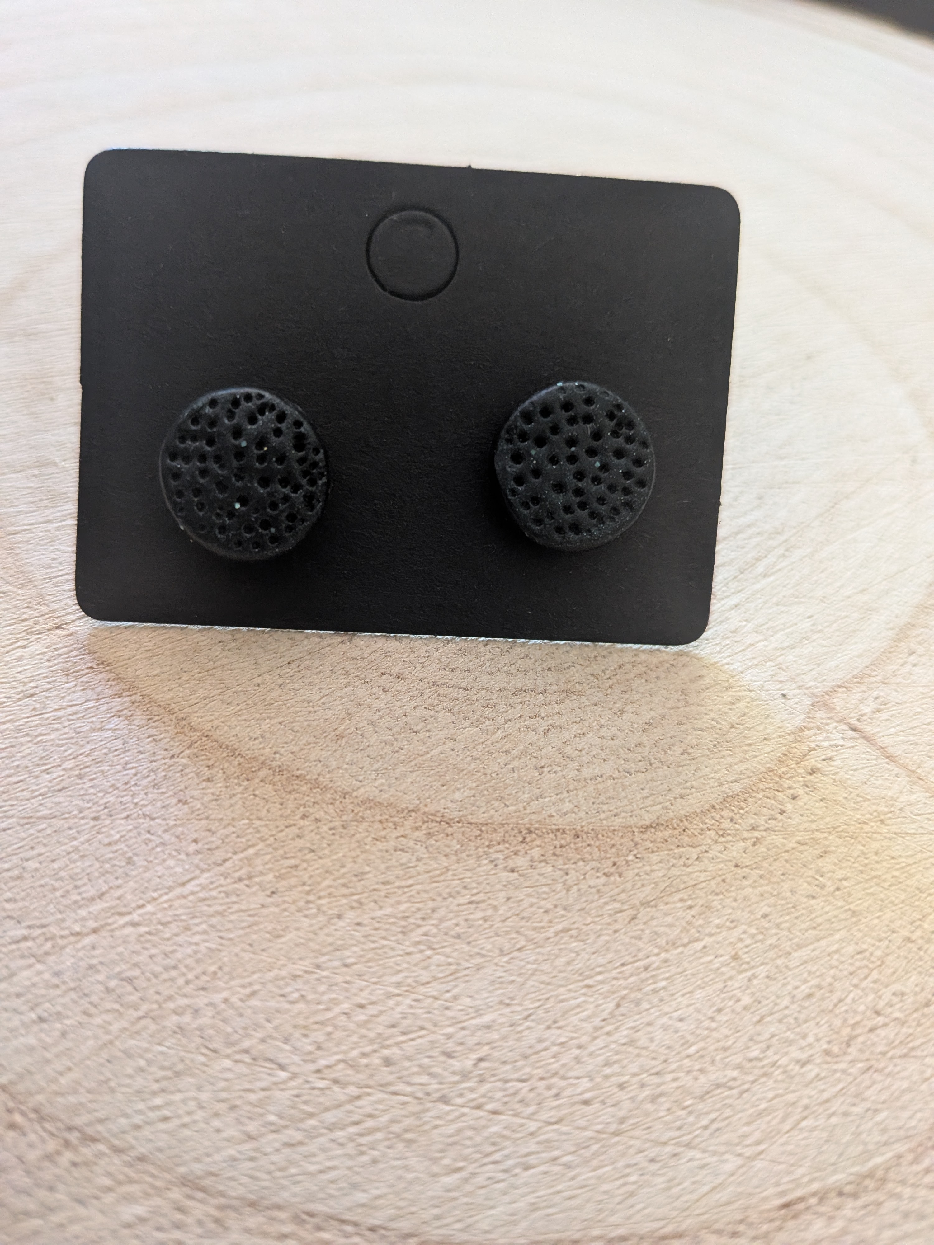 Black Pitted Polymer Clay Stud Earrings