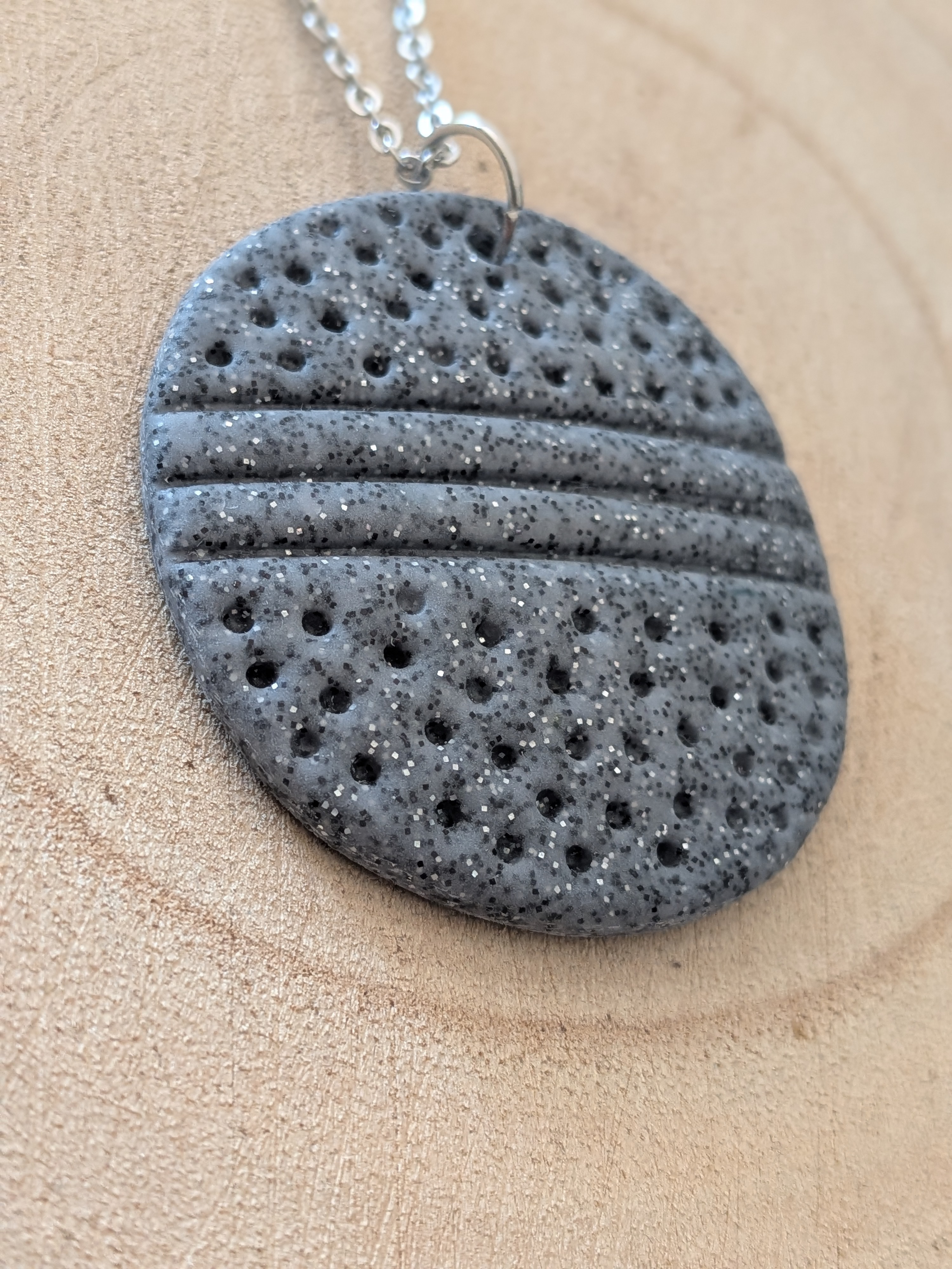 Grey Sparkle Polymer Clay Necklace