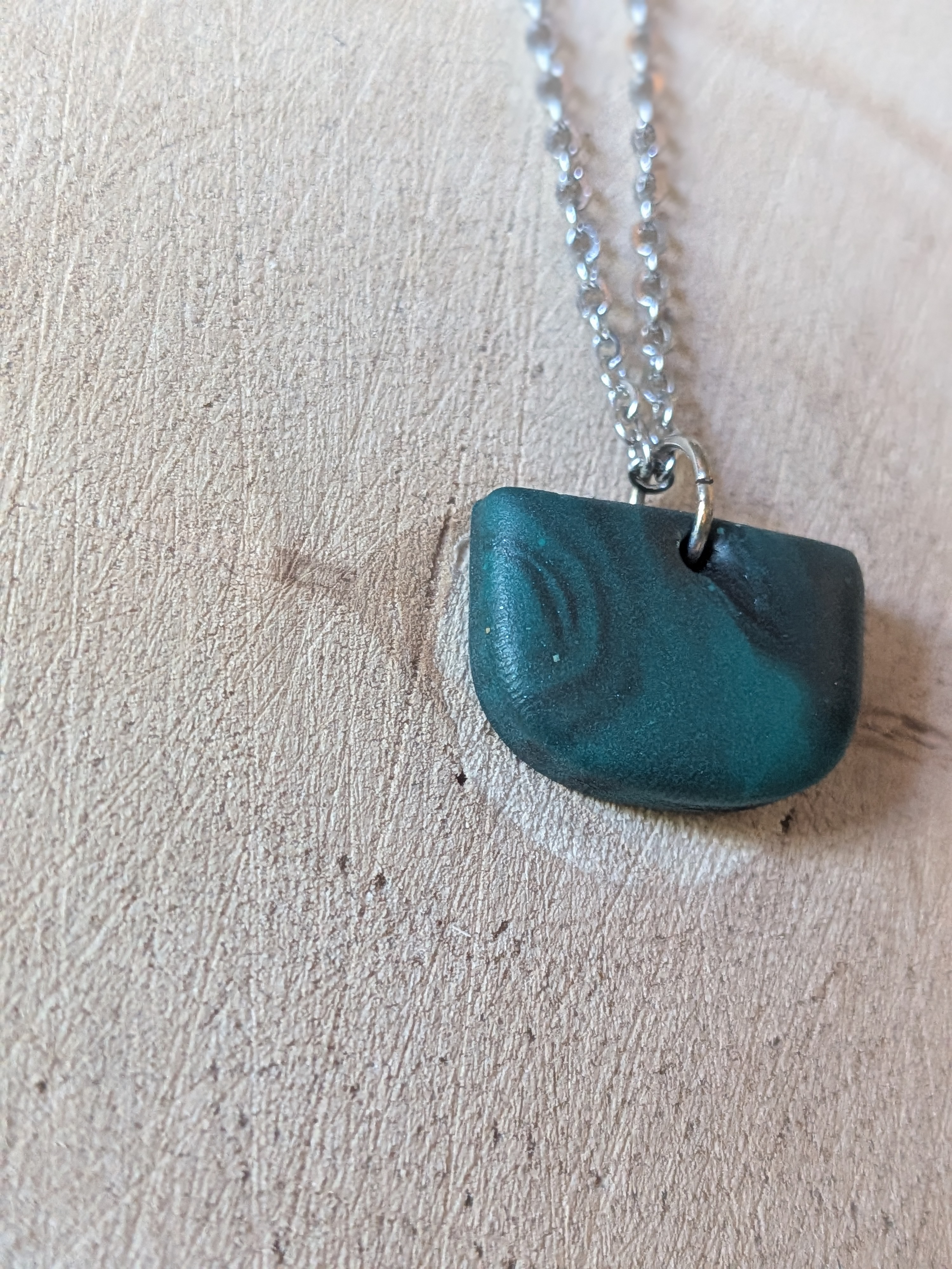 Gorgeous Subtle Dark Green Swirls Polymer Clay & Stainless Steel Necklace