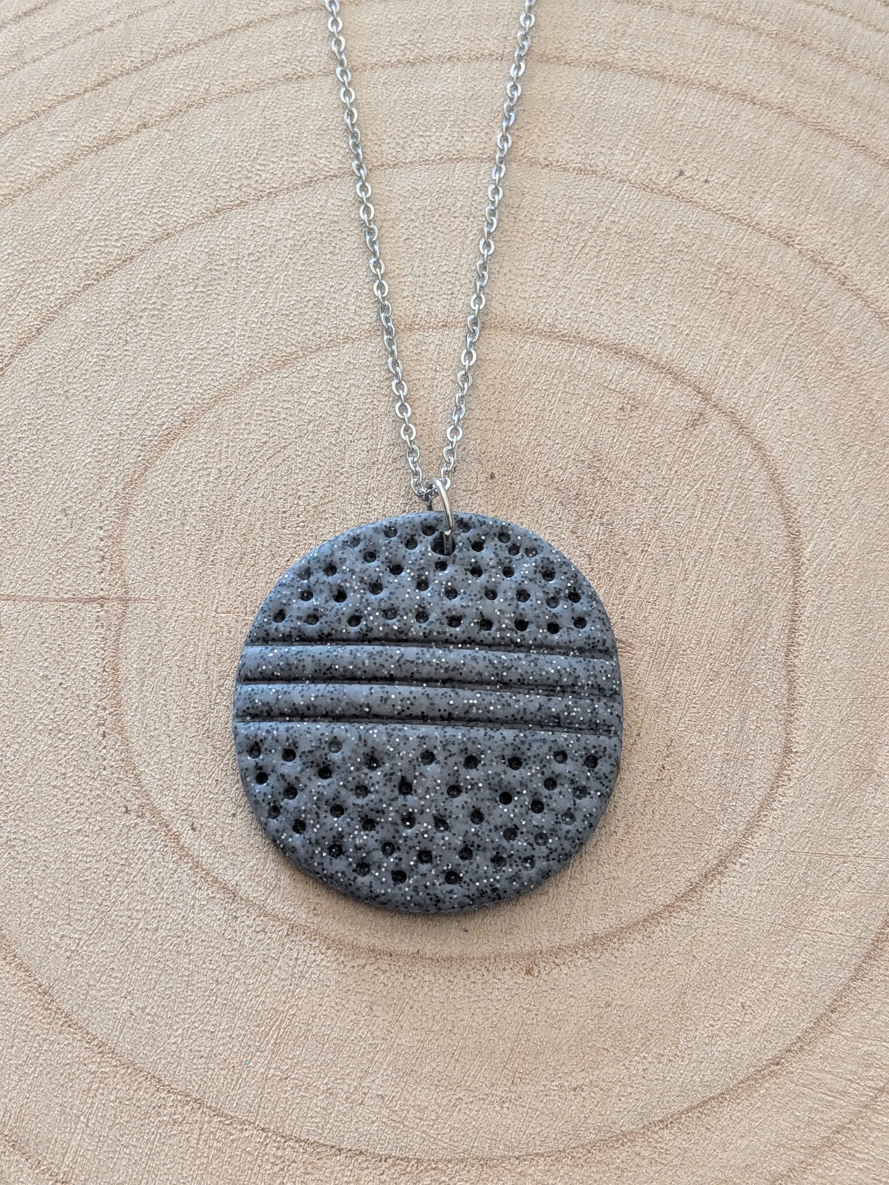 Grey Sparkle Polymer Clay Necklace