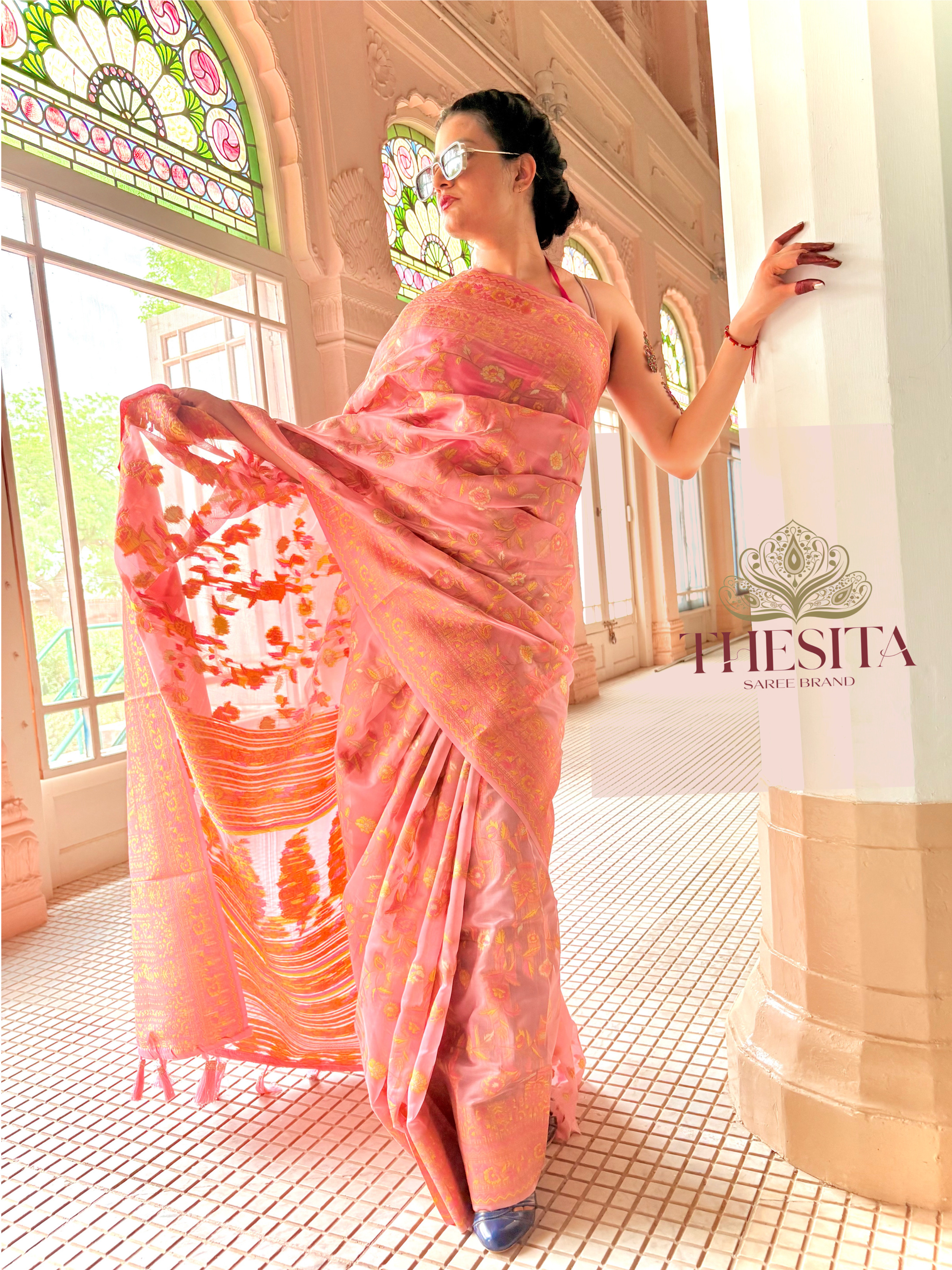 Elegant Pink Silk Saree