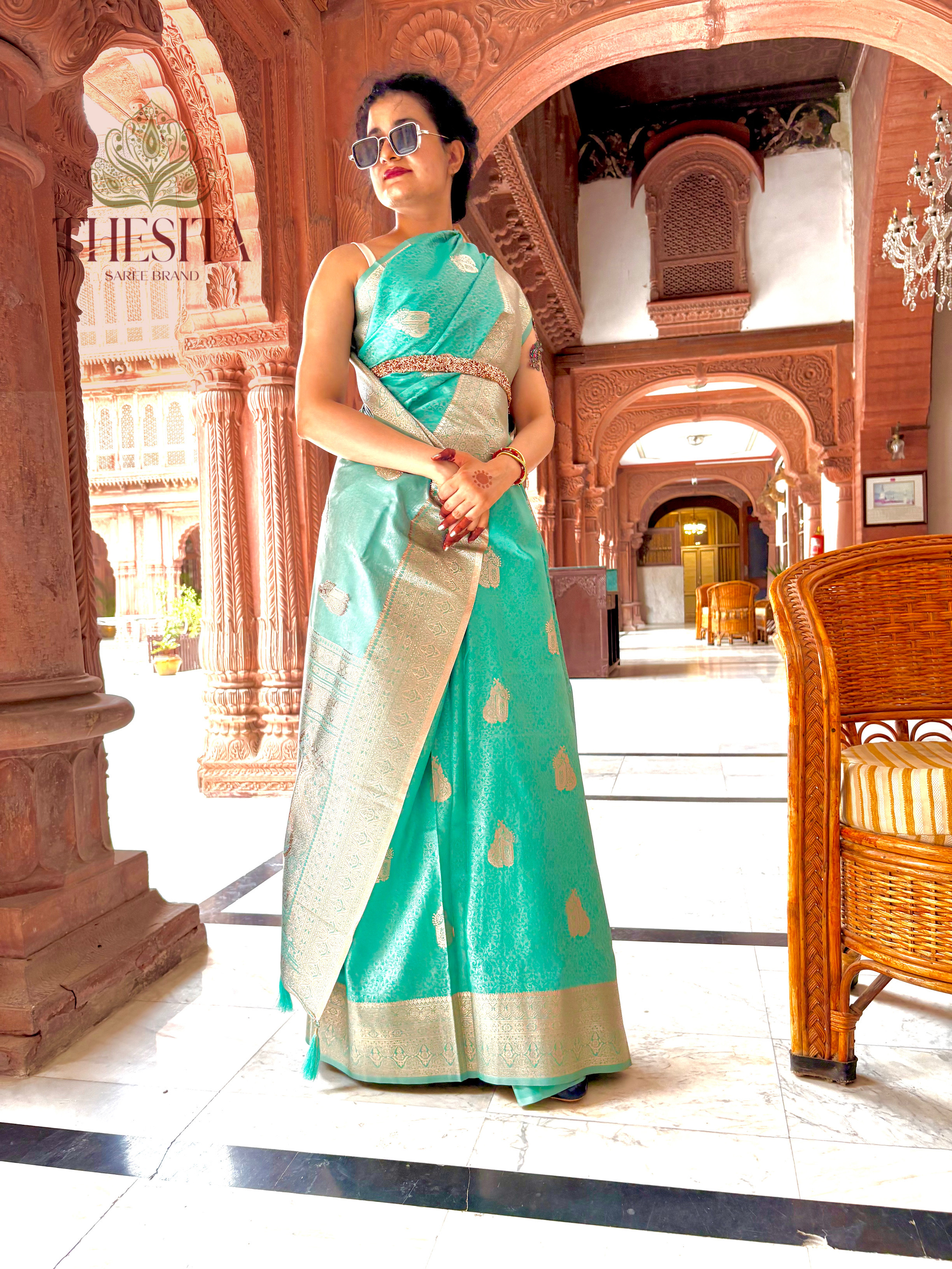 Mint Green Banarasi Silk Saree