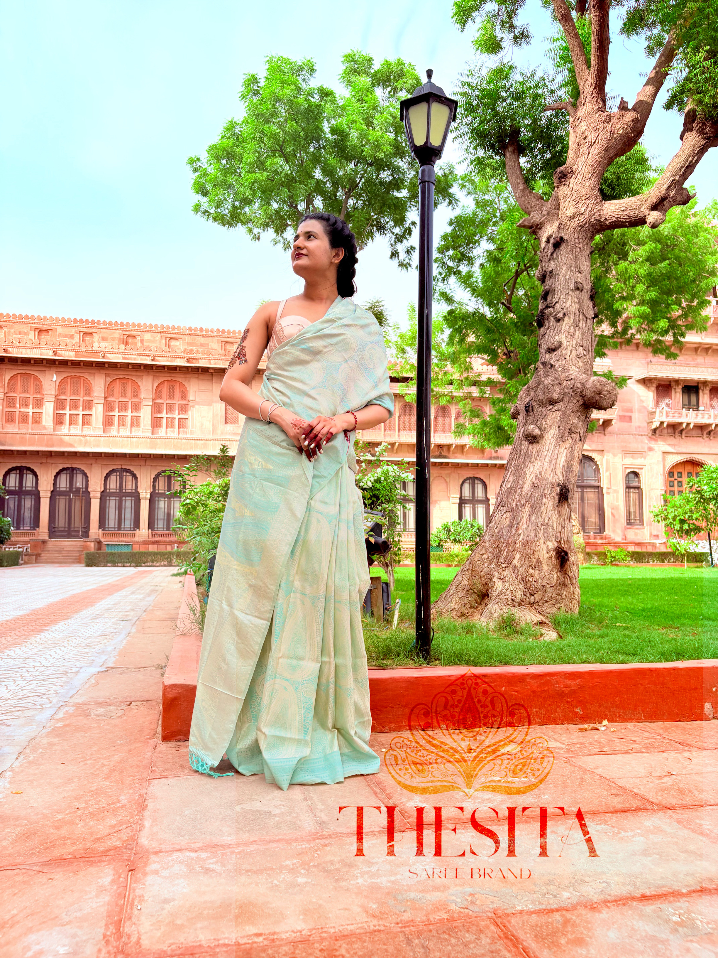 Banarasi Satin Handloom Weaving Silk Saree - Elegant Pastel Green Saree