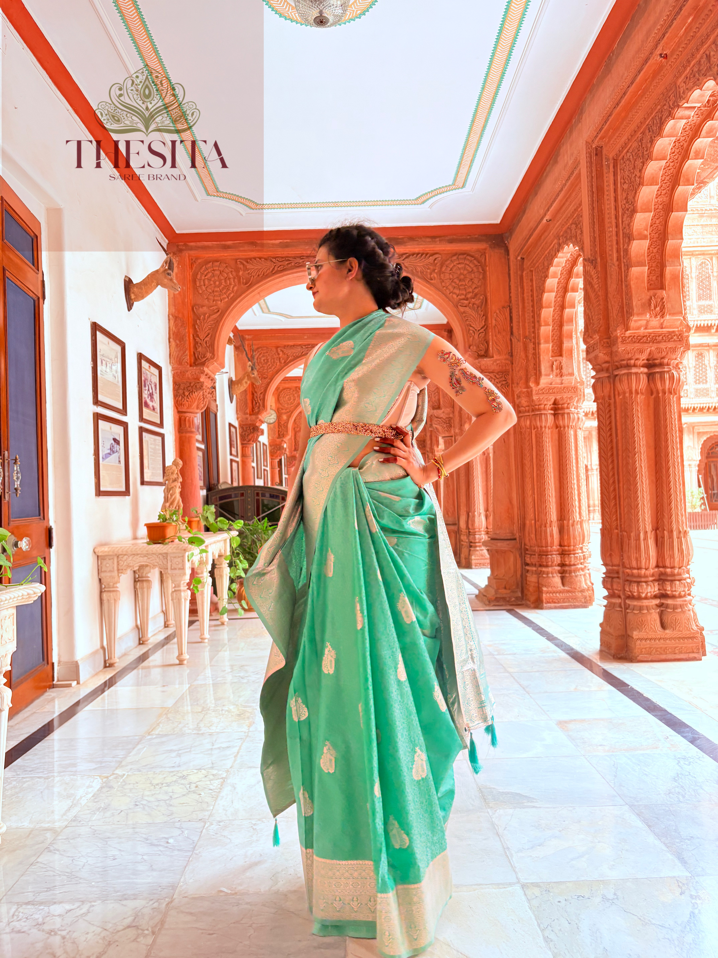 Mint Green Banarasi Silk Saree