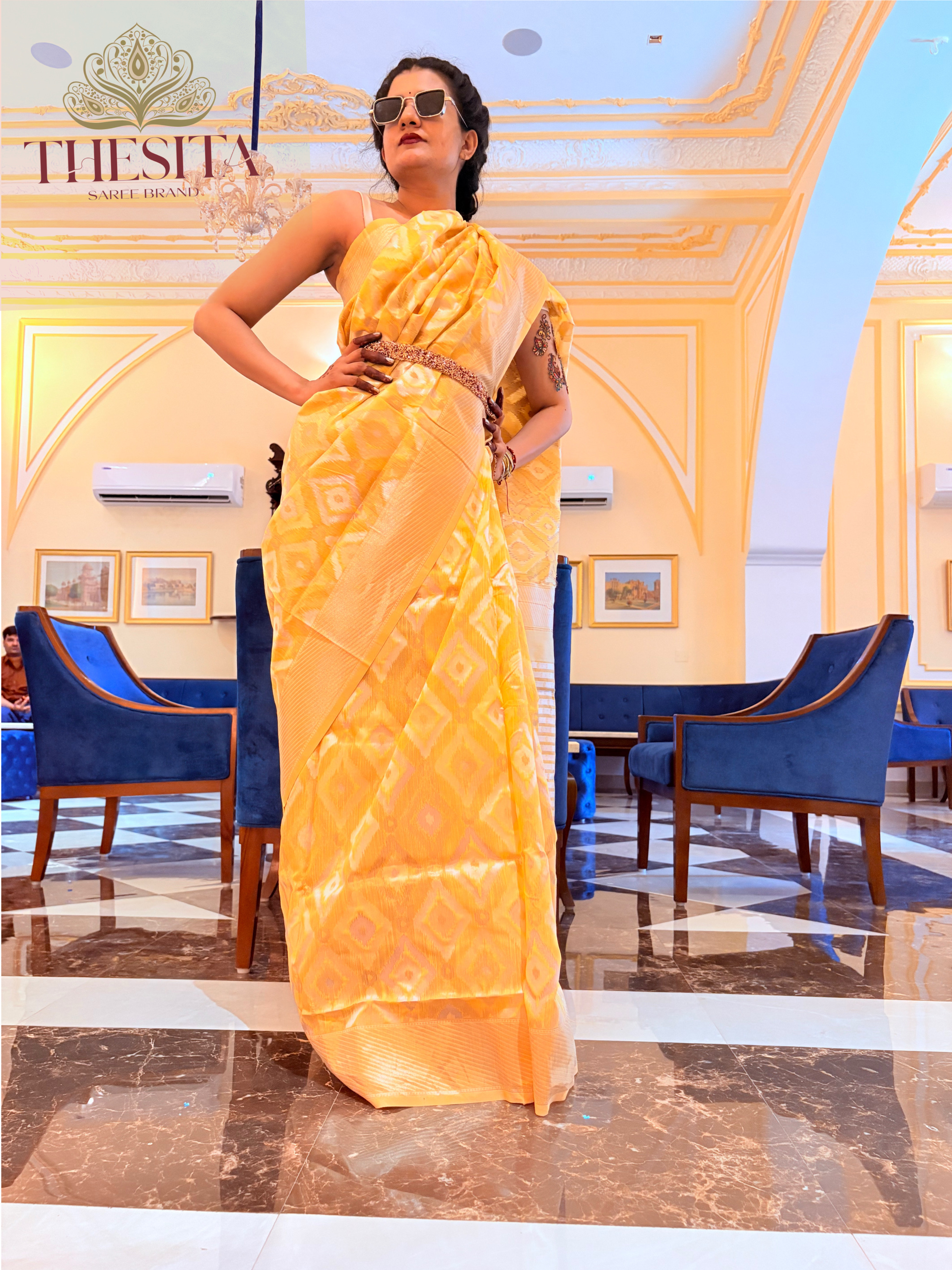 Kapaas Linen Pure Lenen Handloom Weaving Saree - Elegant Yellow Saree