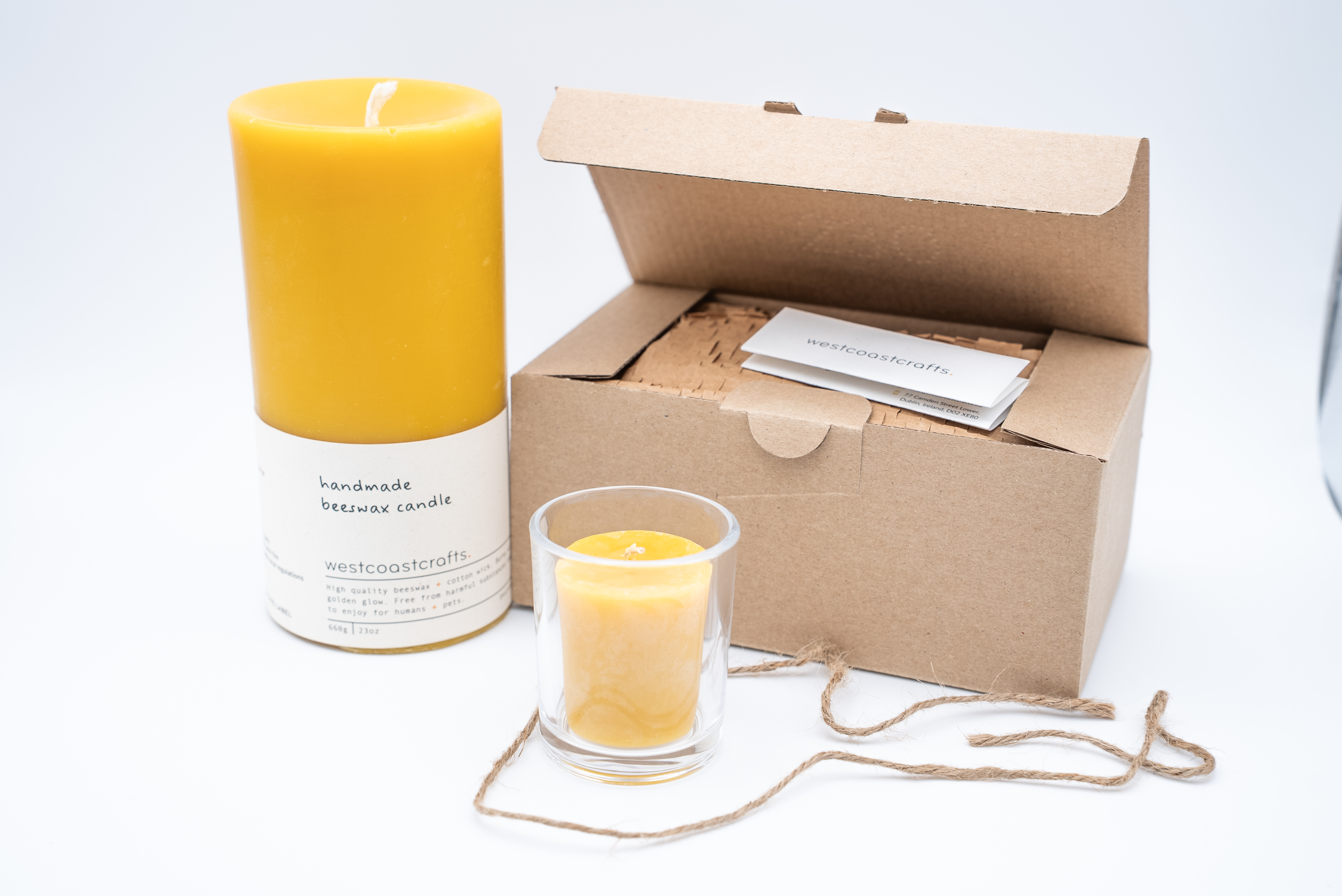 Beeswax Candle Gift Set  —  Large Pillar + 3 Votives in Reusable Glass Holders