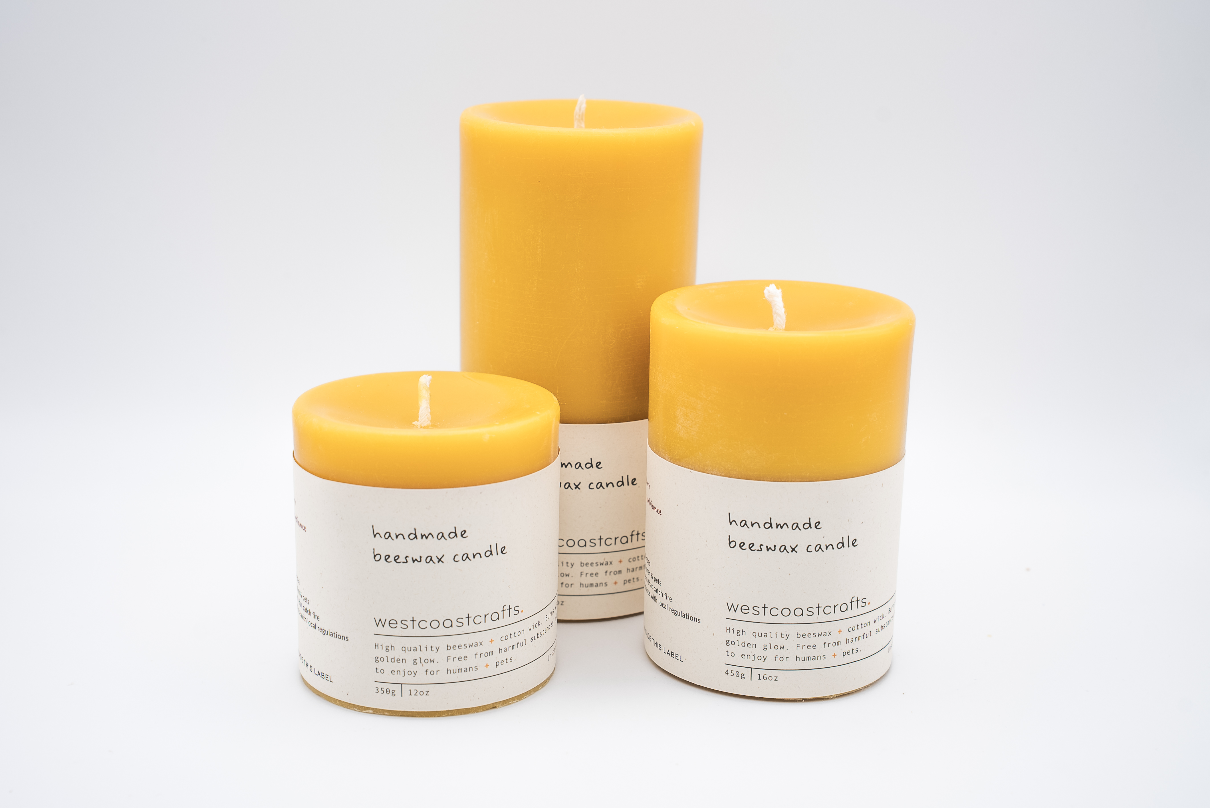 Pure Beeswax Pillar Candle Set — Large, Medium & Small