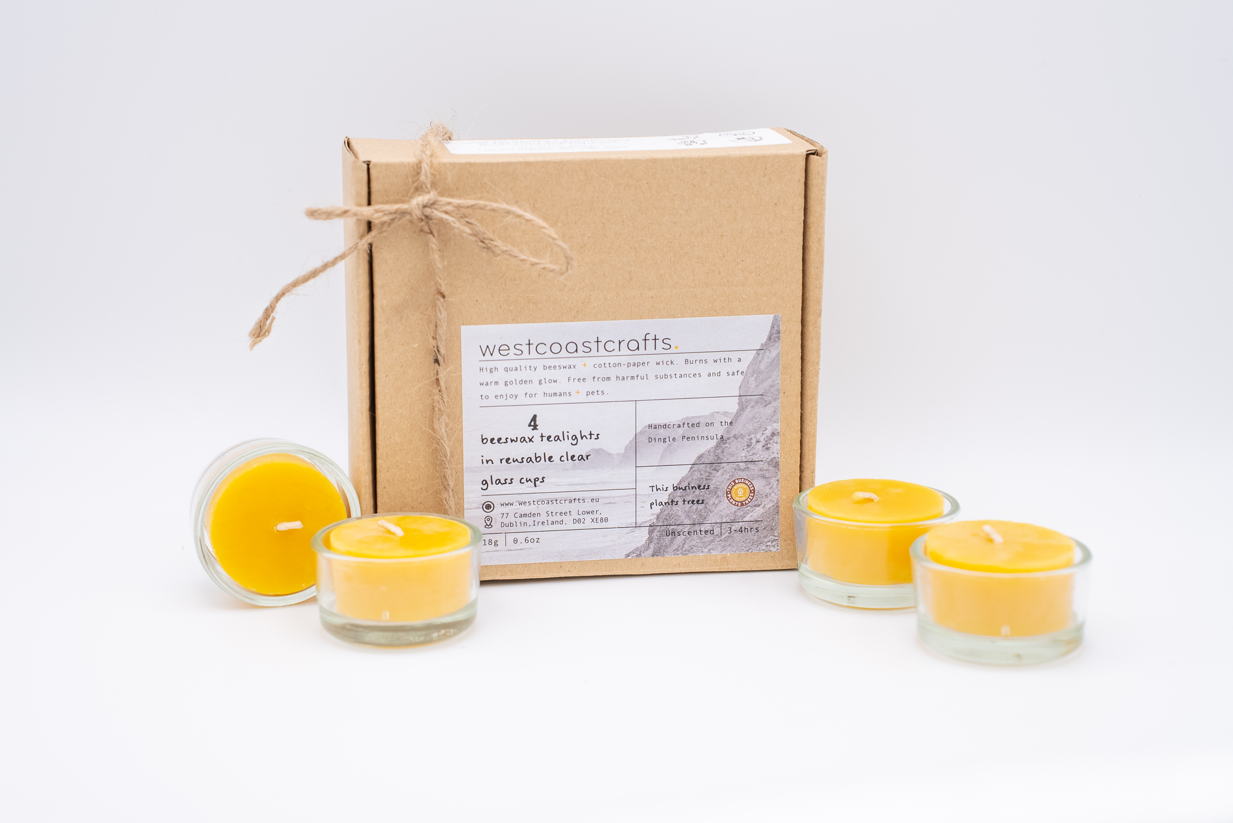 Beeswax Tealight Set — 4  Tealights in Reusable Glass Cups
