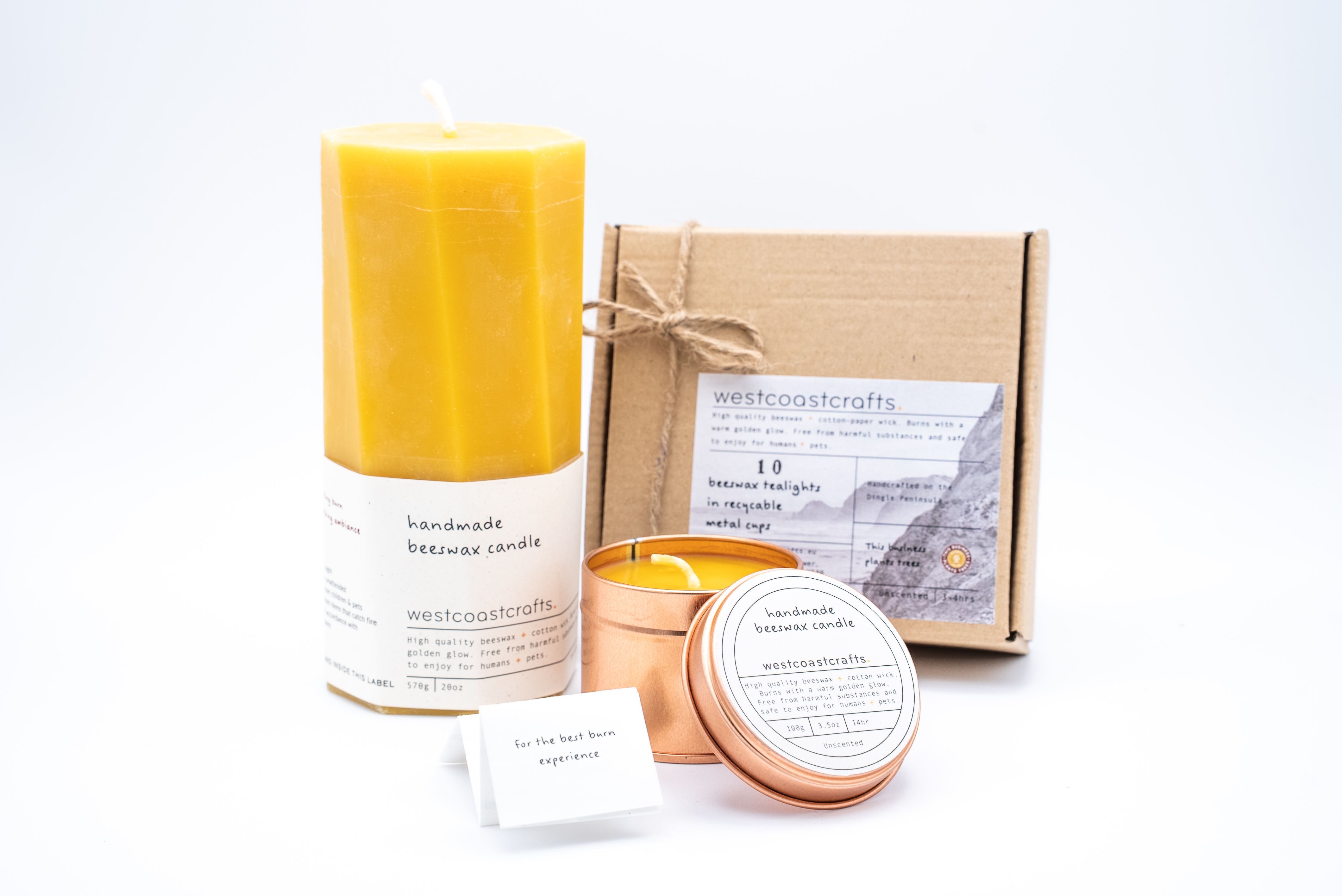 Beeswax Candle Gift Set — Octagon Spiral + Travel Tin + 10 Tealights