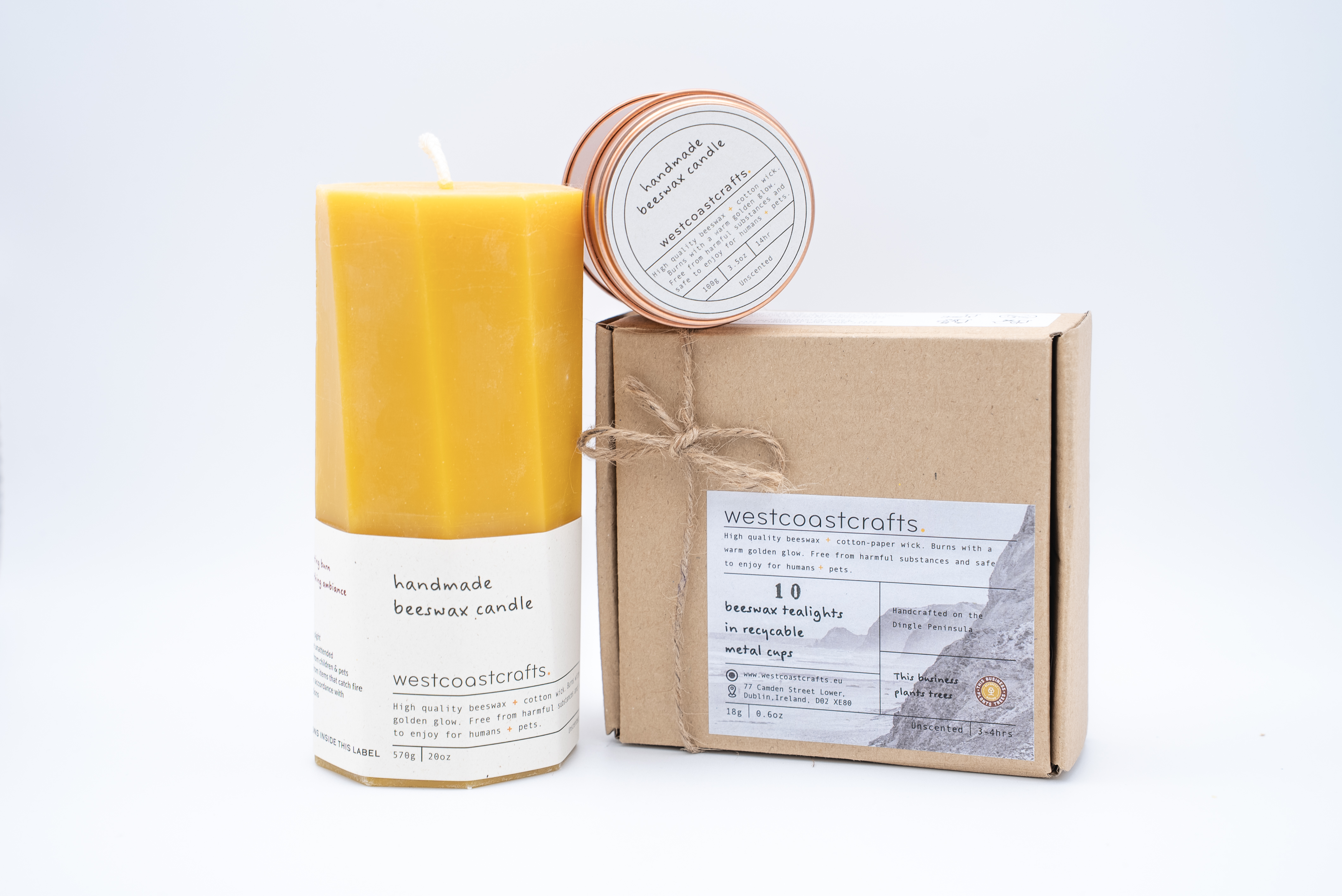 Beeswax Candle Gift Set — Octagon Spiral + Travel Tin + 10 Tealights