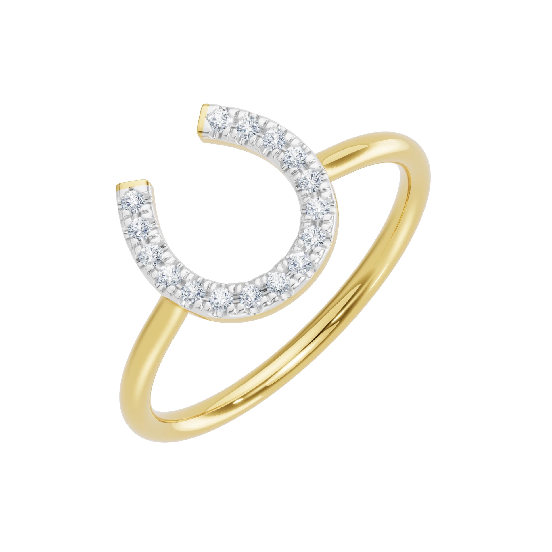 Pierścionek Złoty Podkowa z Diamentami