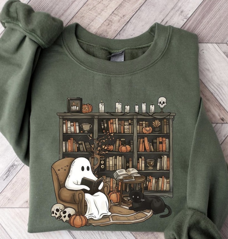 Ghost and Cat Book Nook Sweatshirt