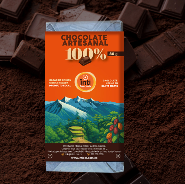 Chocolate  artesanal al 100%, 80 gr